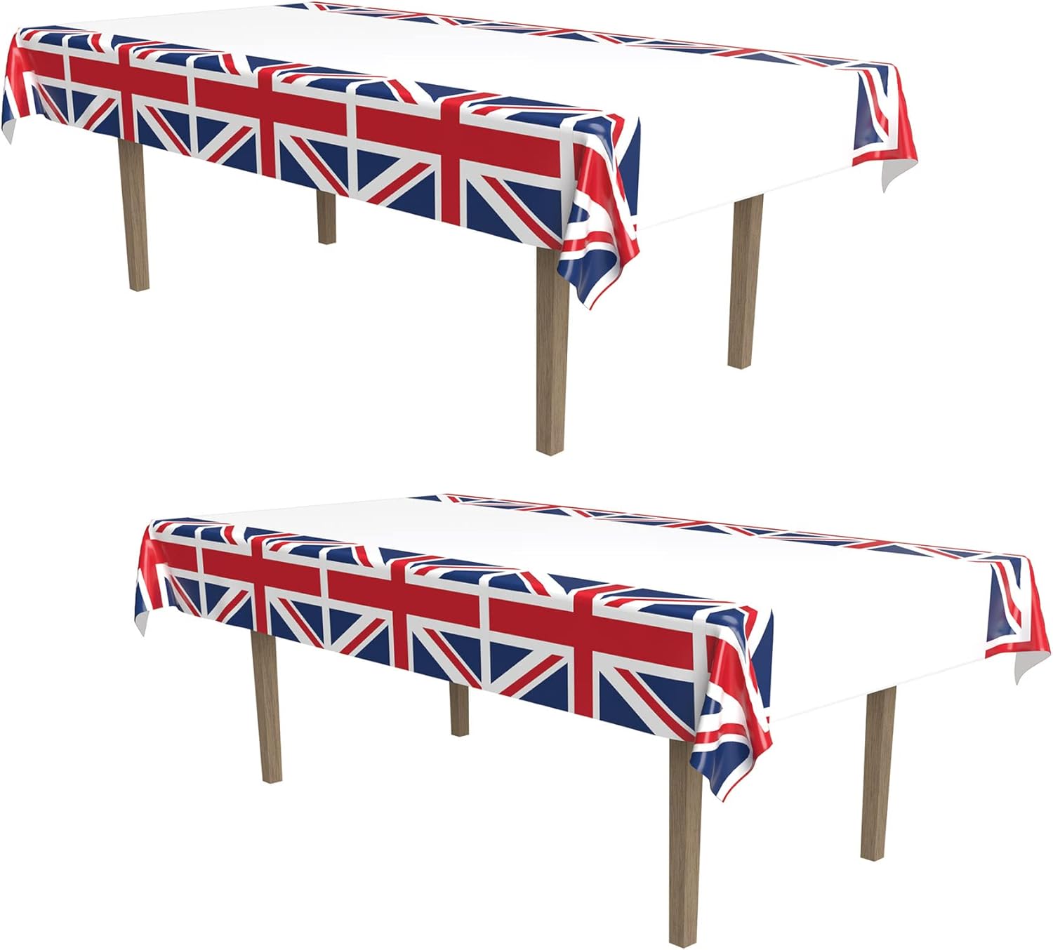 Beistle Union Jack Tablecovers, 54” x 108”, 2 Pieces Rectangular Plastic Table