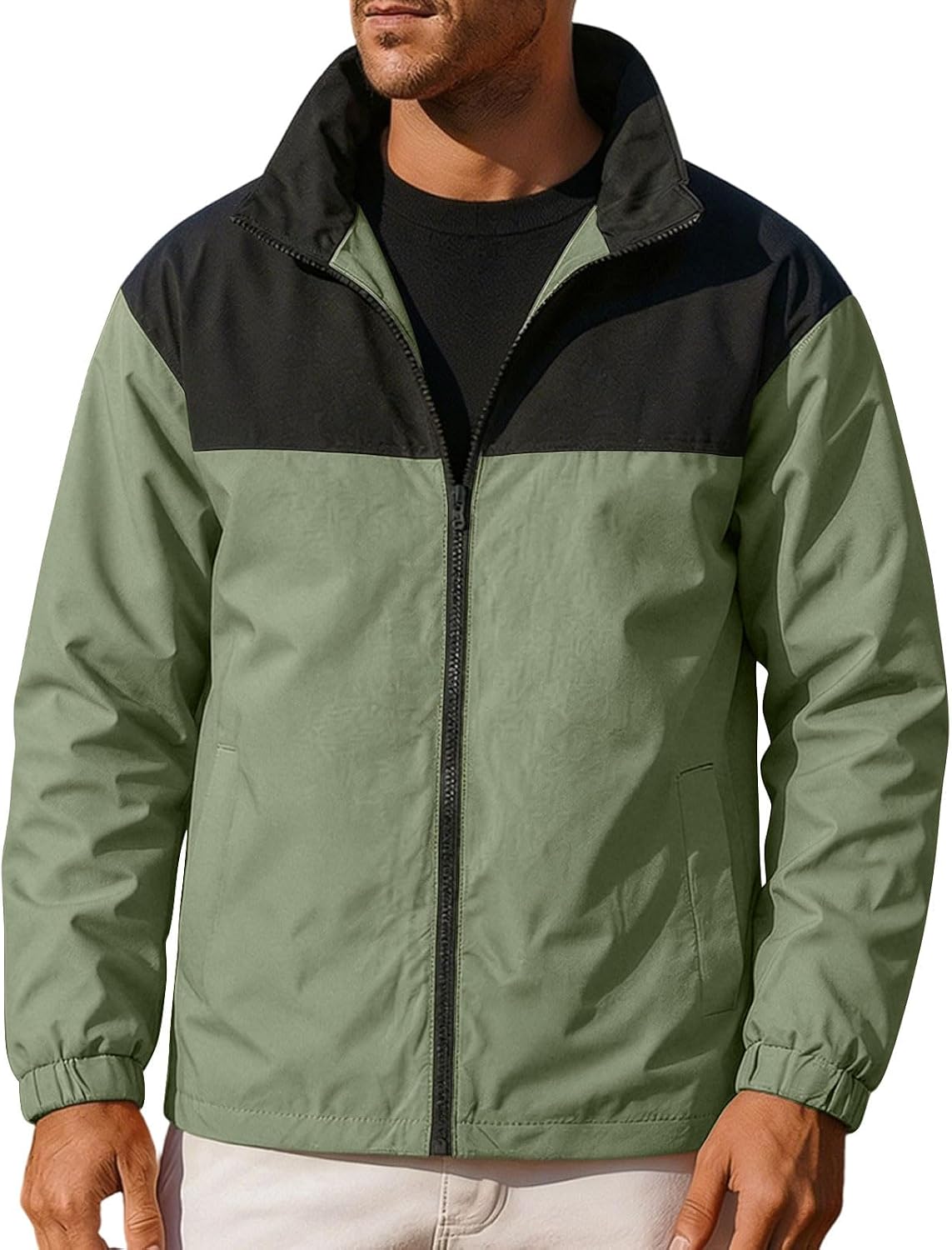 Mens Casual Rain Jackets Lightweight Windbreaker Zip Up Waterproof Rain Coats Hiking Bomber Jackets with Pockets