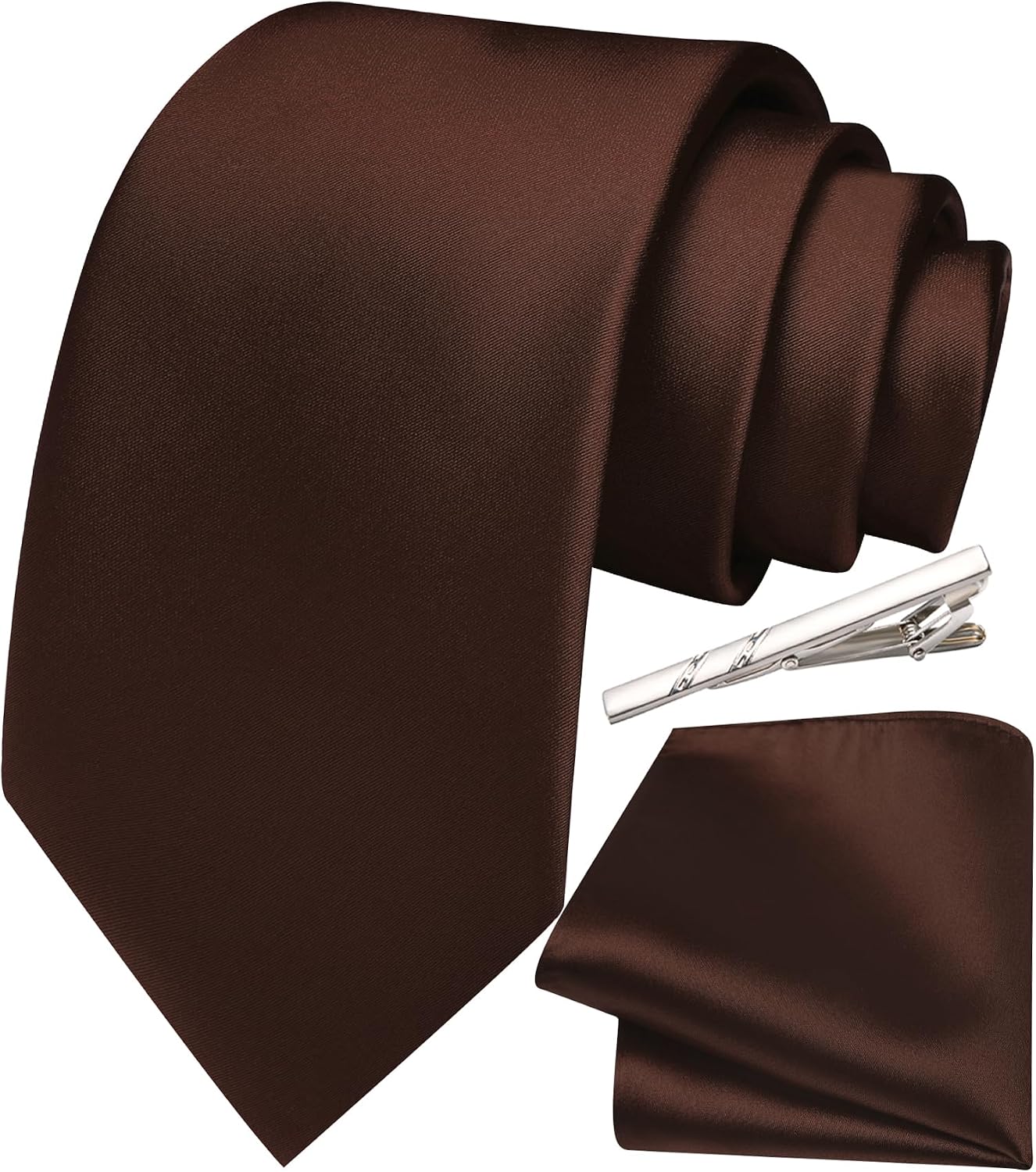 Solid Tie Set for Men Satin Necktie Pocket Square Tie Clip Wedding Formal