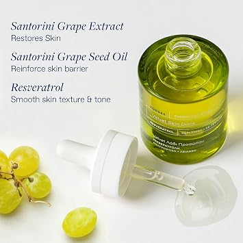 KORRES Santorini Grape Velvet Skin Drink Face Oil, Hydrating Serum with Resveratrol, Grape Extract and Grape Seed Oil for Skin Care, Antioxidant Rich Facial Oil, 1 fl oz