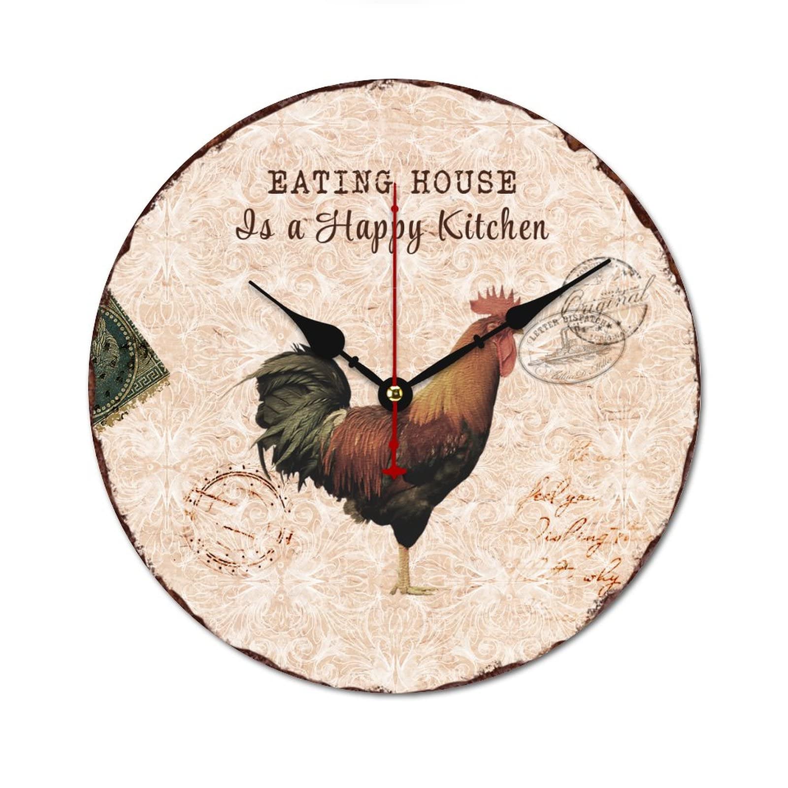 Horloge murale ronde en bois Happy Kitchen pour une maison pleine de joie et douceur