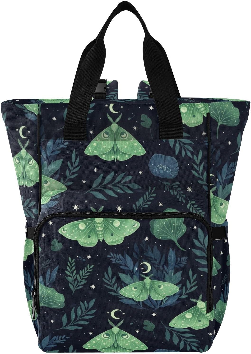 SPRIPORT Fantasy Green Night Butterfly Print Diaper Bag Backpack for Baby Boys Girls Multifunction Baby Essentials Travel Tote with Stroller Straps & Bottle Storage Nappy Changing Bag for Baby Gifts