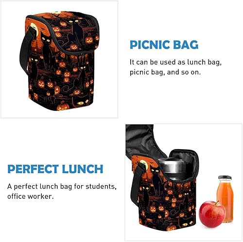 Miniatura 2 de Lonchera de gato de Halloween para mujeres y hombres, bolsa de almuerzo reutilizable de alta capacidad para el trabajo y picnic