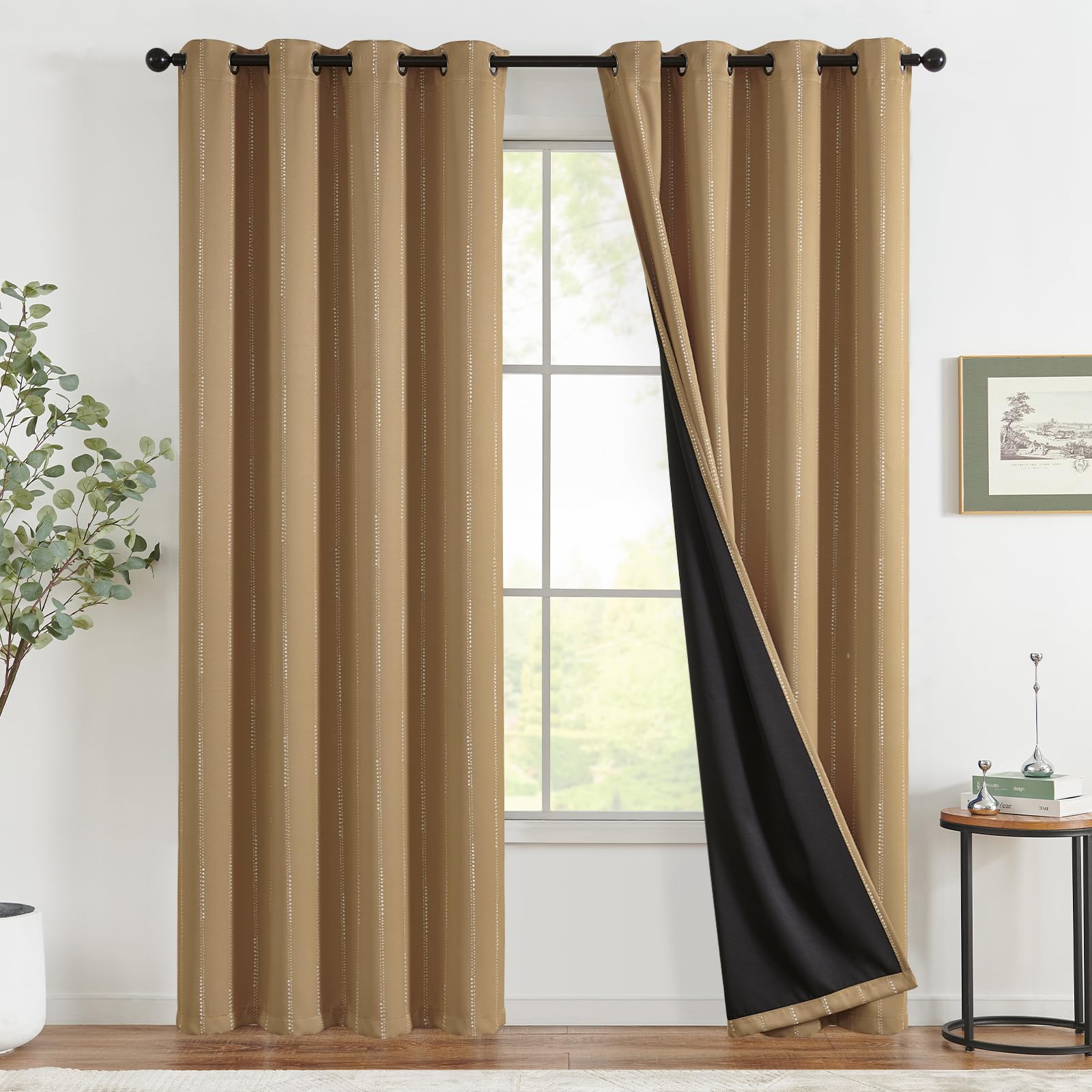 Lot de 2 rideaux occultants thermiques isolants kaki pour chambre et maison