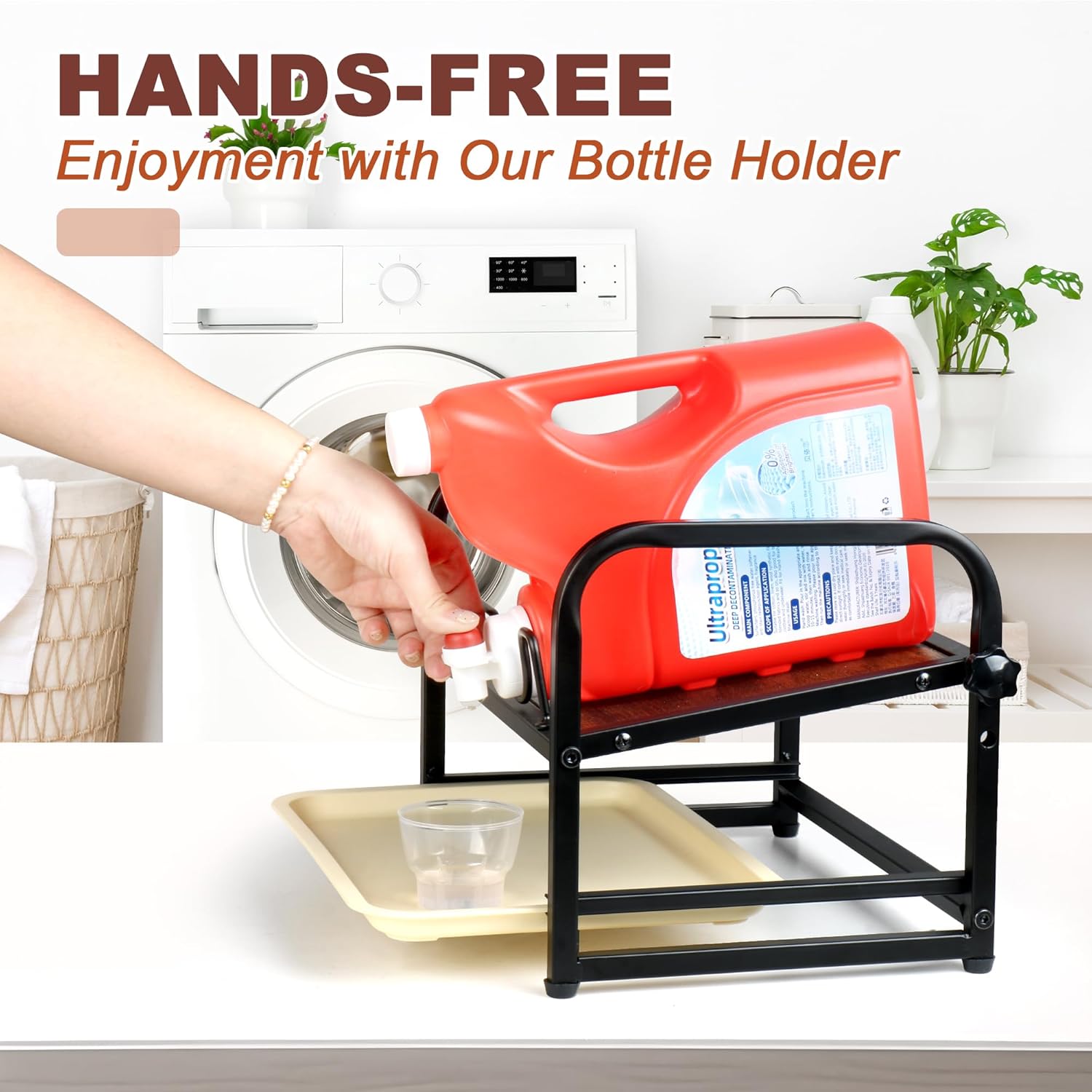 Laundry Detergent Holder & Laundry Detergent Soap Dispenser - Liquid Laundry Detergent Organizer with Drip Tray & Adjustable Tilting Board, for Laundry Room Organization and Storage