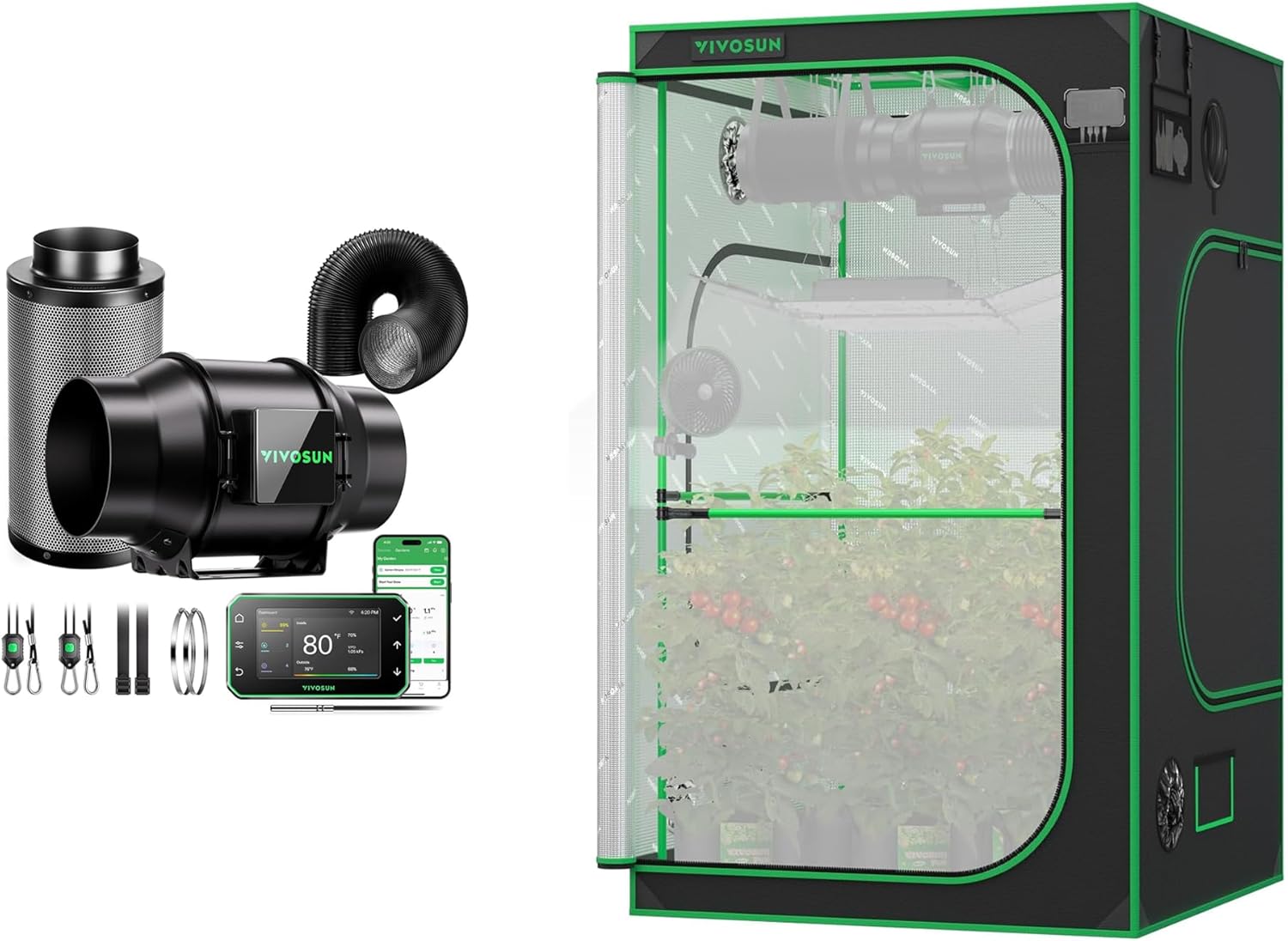 VIVOSUN Smart Air Filtration PRO G6 Kit 6" and P448 Advance PRO Grow Tent 4x4, with Thick 1 inch Poles, Strengthened High Reflective Mylar Oxford Tent, Extra Hanging Bars & High CFM Kit