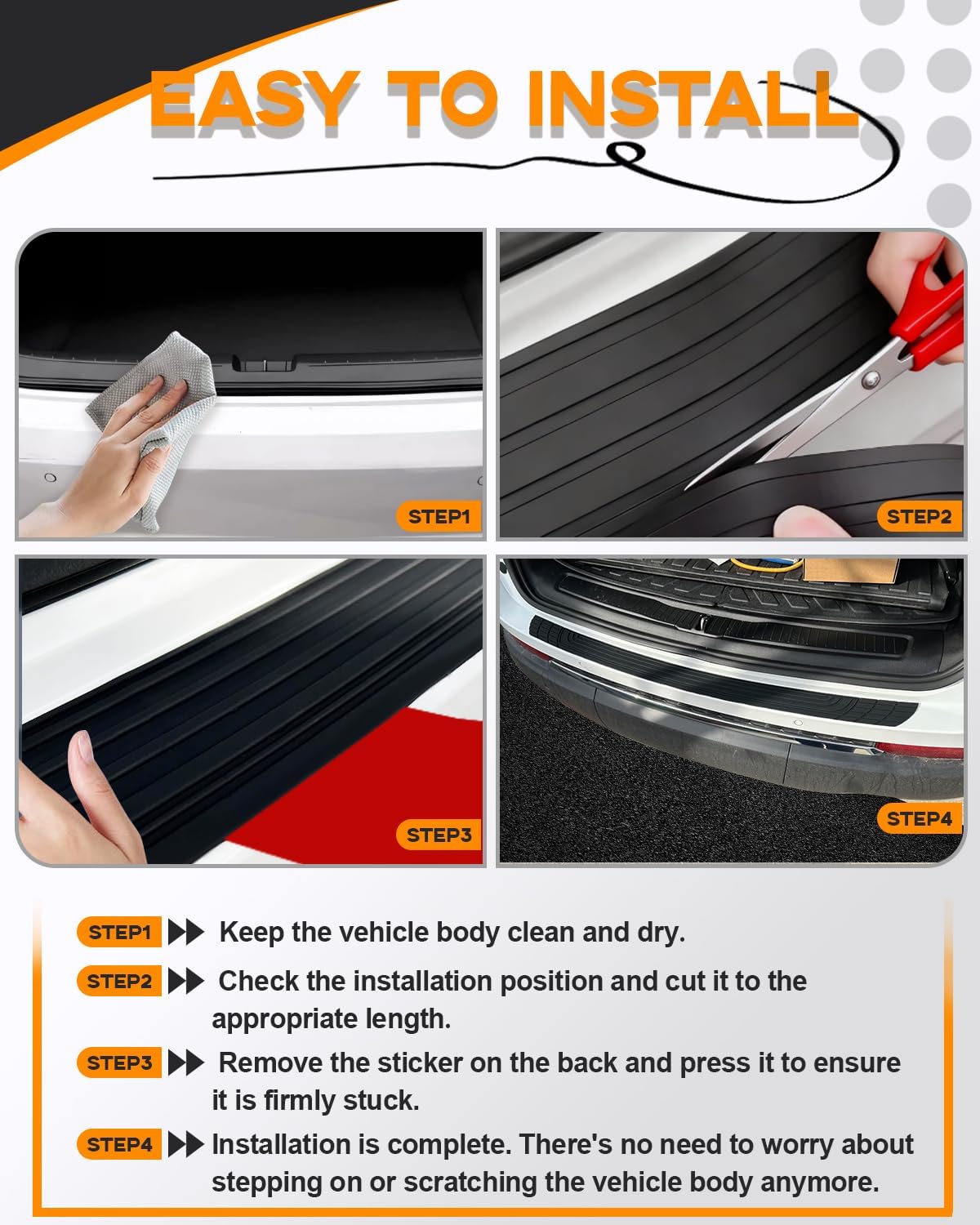 Car Rear Bumper Protector, 41" x 3.4" Universal Anti-Scratch Rear Bumper Guard for Cars/SUV, Black Heavy Duty Rubber Back Bumper Protector Trunk Automotive Exterior Accessories