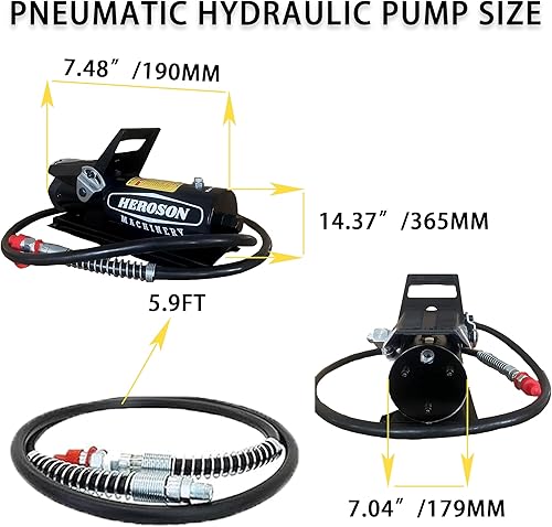 Miniatura 5 de HEROSON Bomba hidráulica de aire, 10,000 PSI, depósito de 0.7L, salida de aceite NPT 38", entrada NPT de 14 pulgadas, con lubricador de línea de