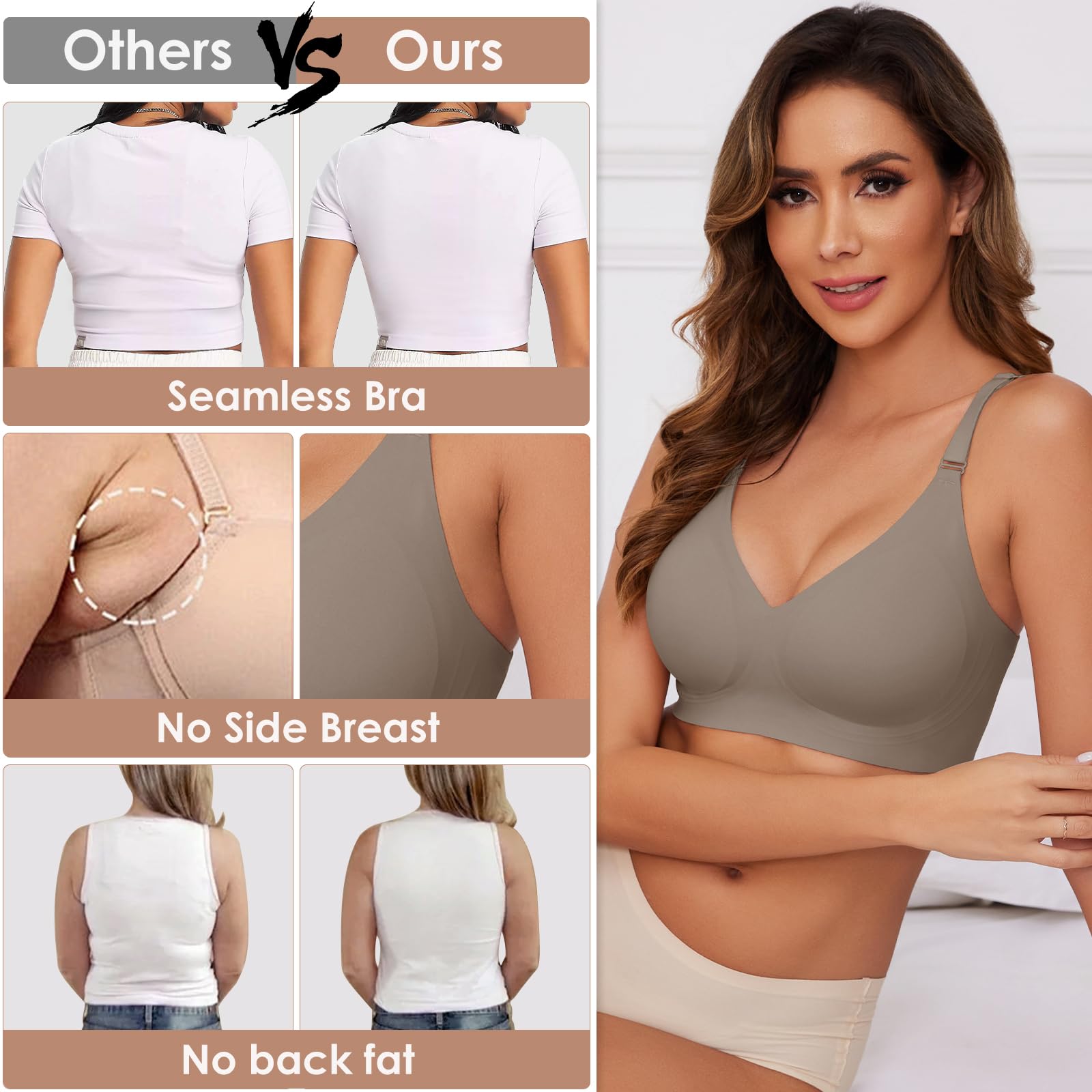 Xnova Donna Reggiseno Senza Ferretto con Cuscinetti, Stretch Leggero Reggiseni di Base Spalline Regolabili Senza Schienale, Comfort Intimo Bralette Invisibile Elasticizzato