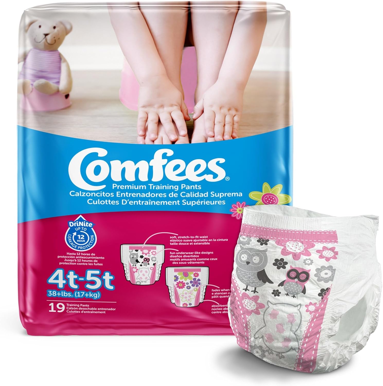 Comfees Girl Training Pants, Size 4T-5T, White, 114 Count
