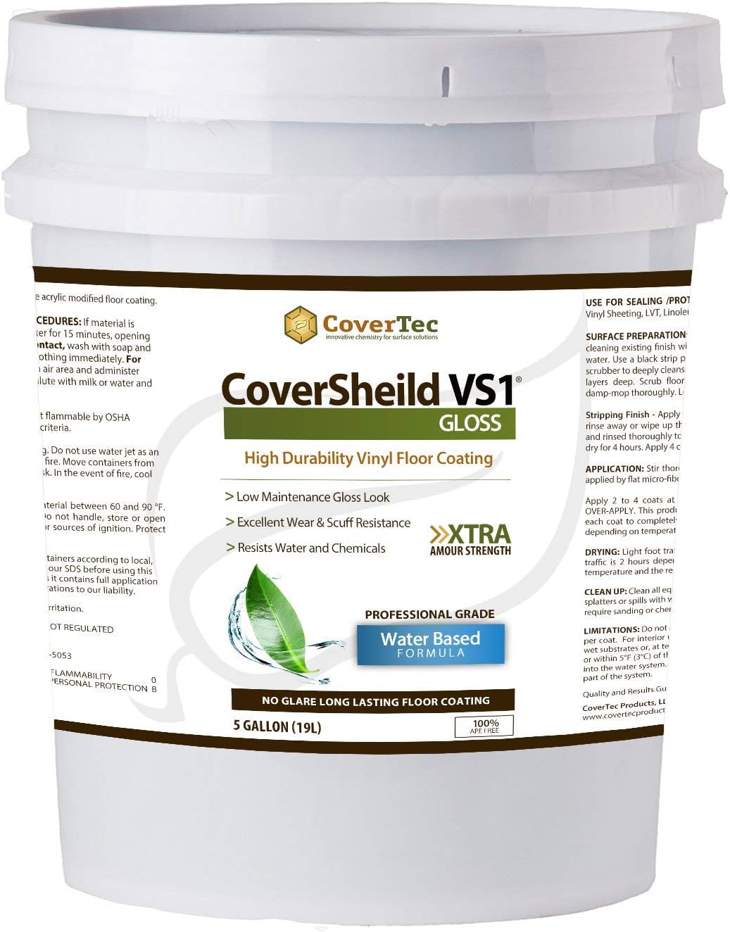 CoverShield VS1 Gloss VCT and Terrazzo Sealer, Fast Drying, Highly Durable, Long Lasting (5 GAL - Prof Grade)