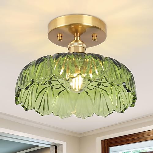Miniatura 16 de Lámpara de Techo Semiempotrada, Luces Vintage de Pasillo E26 Accesorio de Techo Verde de 11" Accesorios de Luz Vintage para Armario Pasillo Cocina