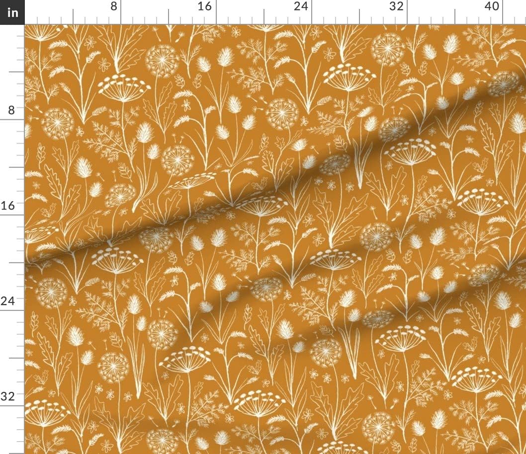 Spoonflower Fabric - Country Simple Dandelion Mustard Boho Floral Printed on Petal Signature Cotton Fabric Fat Quarter - Sewing Quilting Apparel Crafts Decor