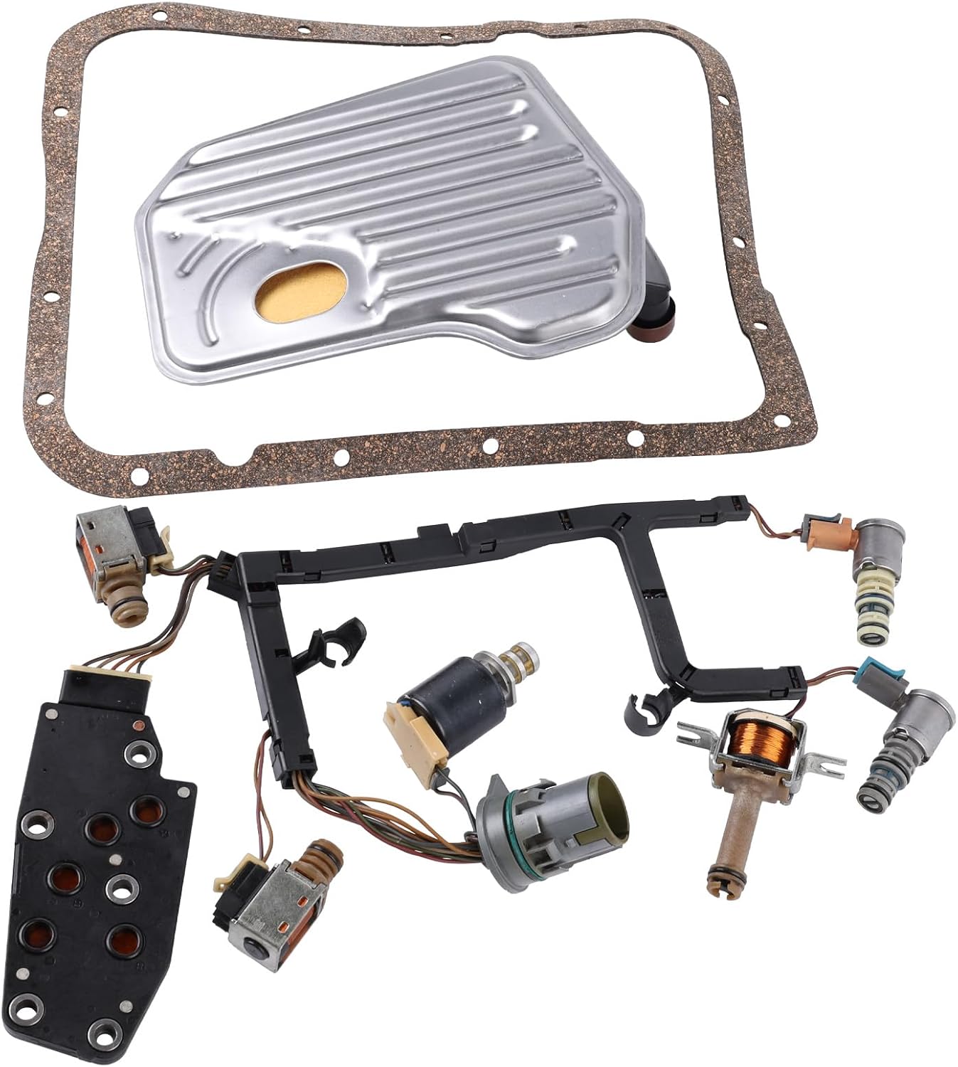 4L60E 4L65E 9PCS Transmission Master Solenoid Kit with Wiring Harness Compatible with 1993-2005 GM EPC-Shift TCC 3-2 PWM transmissions