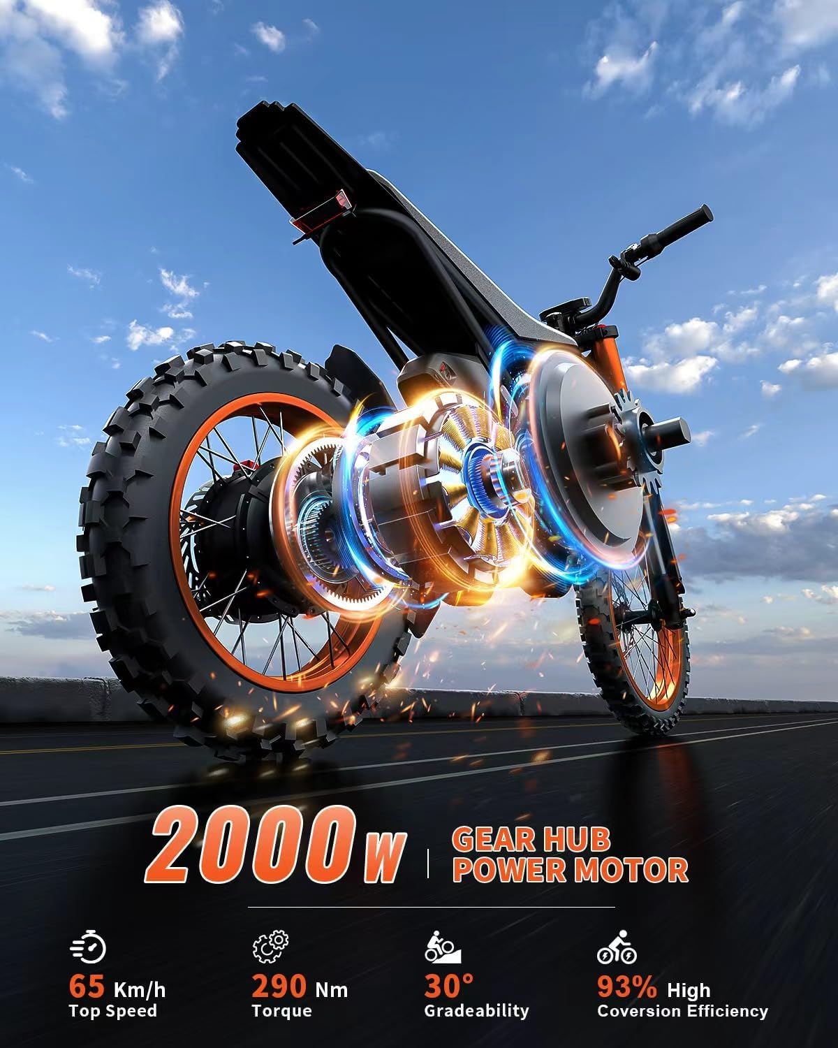 Bootime GT73/ GT54 Electric Dirt Bike for Adults Teens - 3000W/ 2500W Motor 50/37 MPH High-Speed, 25"/14" Fat Tires & Dual Removable Battery(60V/48V) | All-Terrain Off-Road eBike for Snow, Sand