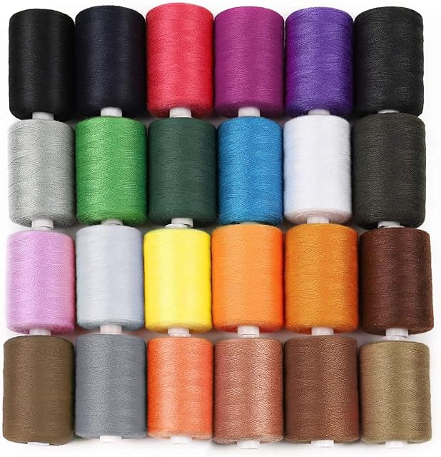 HAITRAL Sewing Thread Kit, 24 Colors Spools Thread Polyester Cotton, 1000 Yards Spools Thread for Sewing Machine, DIY Sewing Craft Supplies