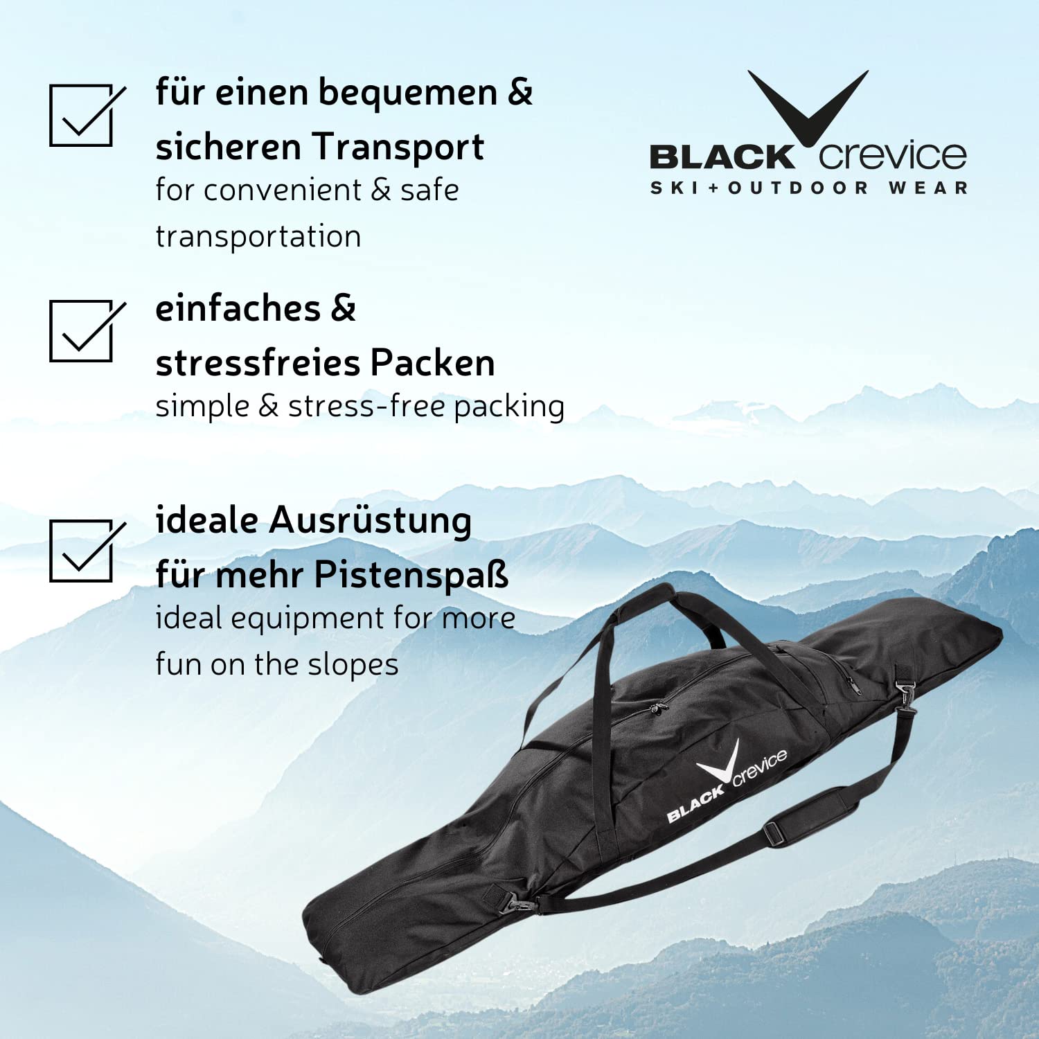 Black Crevice Sac de Snowboard Powder I Sac de snowboard avec poche extérieure supplémentaire I Sac robuste avec bandoulière rembourrée et poignée I Sac à dos pour snowboard I 160x20x20 cm