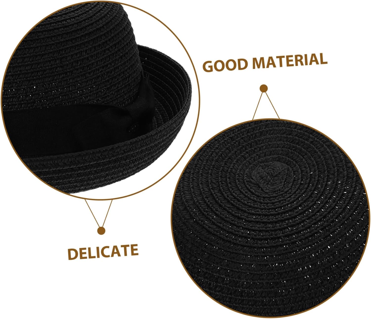 Toyvian Women Sun Hat Dome Straw Sun Hat with Bowknot Roll-up Wide Brim Foldable Beach for Summer Travel Free Size Fits 22-23 Inch Head Black - Image 9