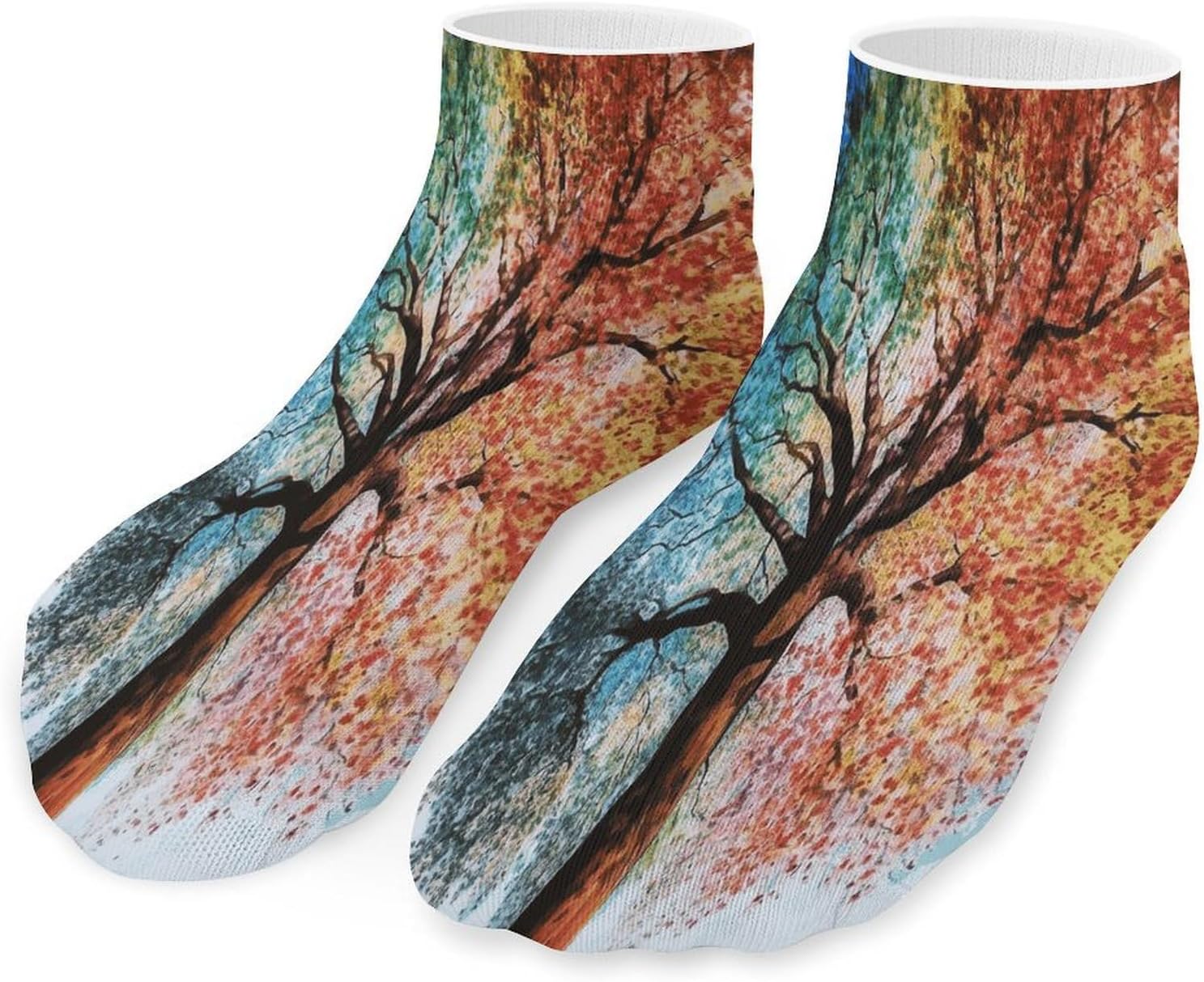 Colorful Tree Ankle Sock,Cushioned Crew Socks Low Cut Compression Running Sock with Ankle Support for Men Women(5 Pairs)