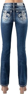 Women's Dark Wash Mid Rise Non-Flap Fleur De Lis Bootcut Jeans - M9124b