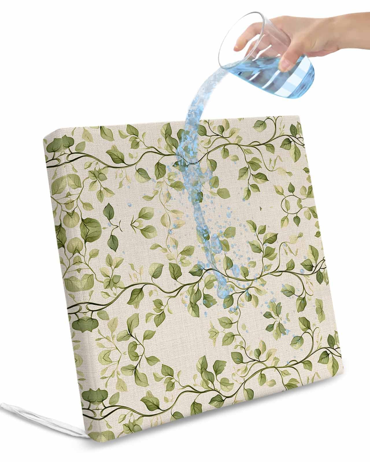 2 Pack Green Leaves Waterproof Cushion Covers with Ties, Outdoor Patio Chaise Lounge Chair Seat Cushion Slip Covers Replacement(Only Cover) Spring Retro Watercolor Pastoral Plants 24