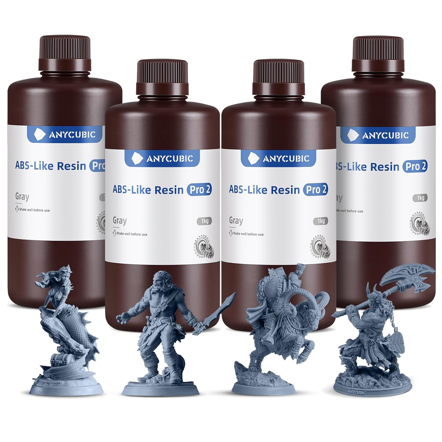 ANYCUBIC 3D Printer Resin Bundle, ABS-Like Pro 2 with Enhanced Strength and Toughness, Performance far Superior to ABS-Like Resin, Low Odor, 4Packs*1kg Grey, 4kg in Total