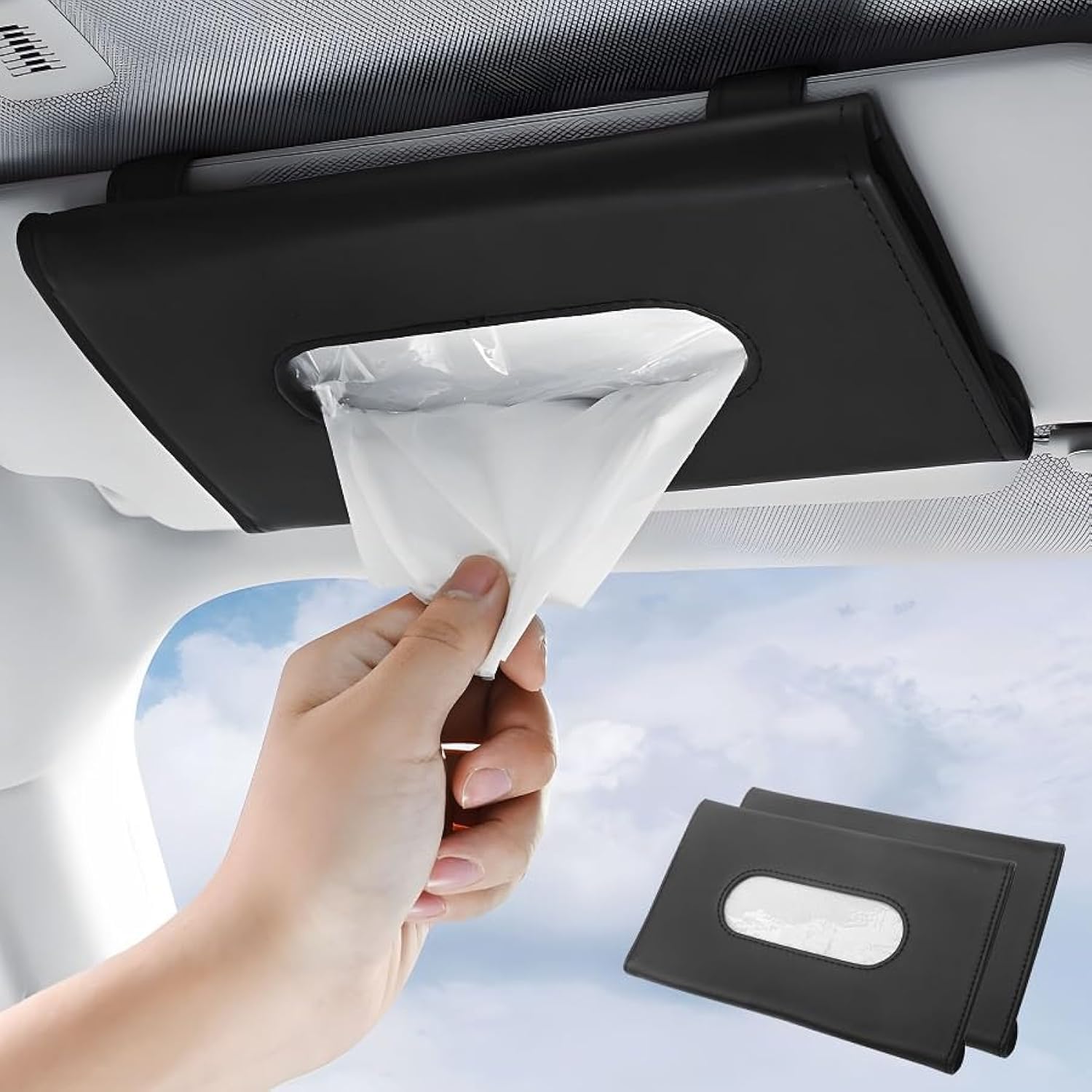 BIPROS Car Tissue Holder - Tissue Holder for Car,Sun Visor Napkin Pocket,Car Visor Tissue Dispenser,PU Leather Backseat Tissue Holder - Sun Visor Accessory (B-2Pack)