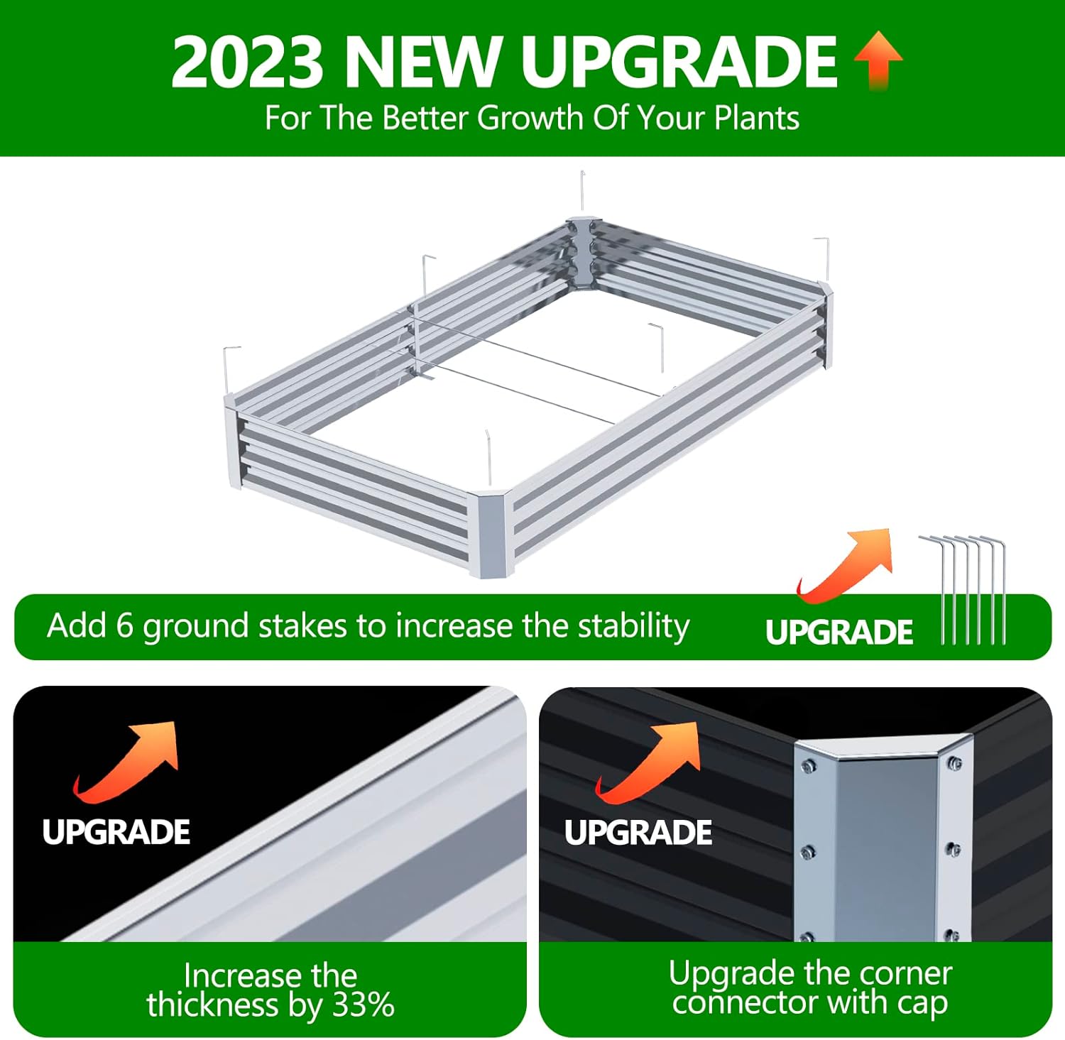 8×4×1FT Galvanized Raised Garden Bed Kit, PETNOZ Easy Quick Setup Raised Garden Boxes Outdoor With Metal Stake To Fix, Optional Size Rustproof Planter Box With No Bottom For Vegetables, Flowers, Herbs