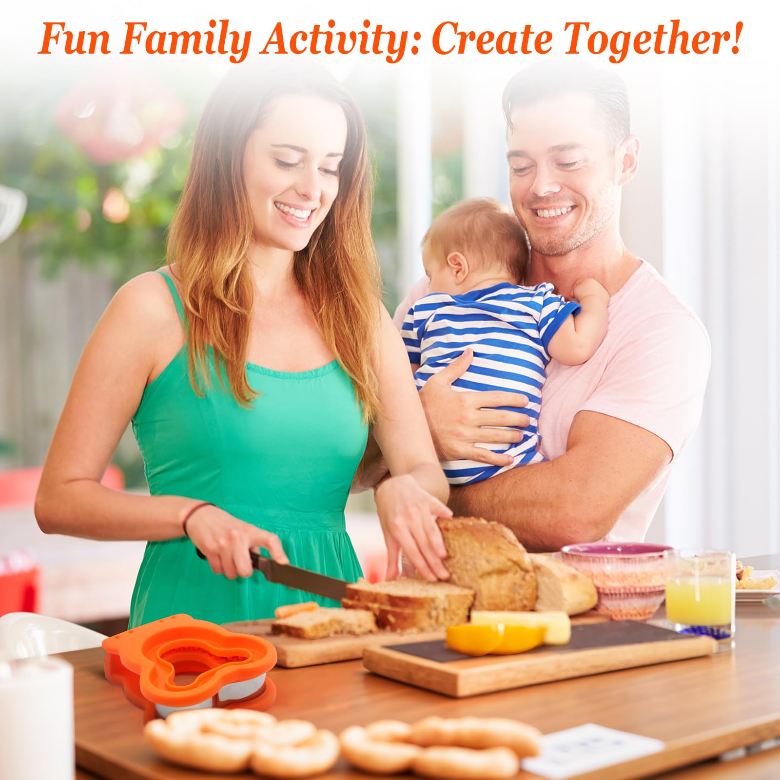 Sandwich Cutter and Sealer for Kids Lunch, Crustless Sandwich Maker with Stainless Steel Blades, Bento Box Tool for Bread, Fruit, Pancakes - Orange (1 Pack)