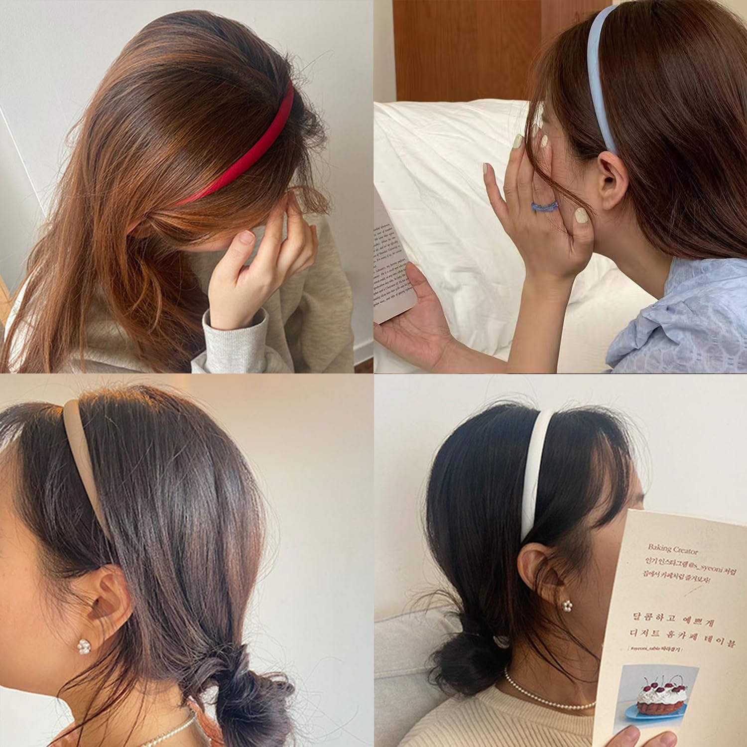 XIMA Solid Fabric Headbands for Women and Girls, 10mm Soft Satin Thin Non-Slip Hairbands, Set of 12