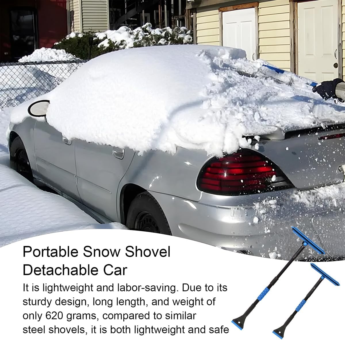 BELOMI 36" Car 3-in-1 Snow Brush, Detachable & Extendable Ice Scraper with Wide Foam Head & Ergonomic Grip, Lightweight Aluminum Snow Removal Tools Windshield & Paint Safe Shovel for Vehicle (Blue)