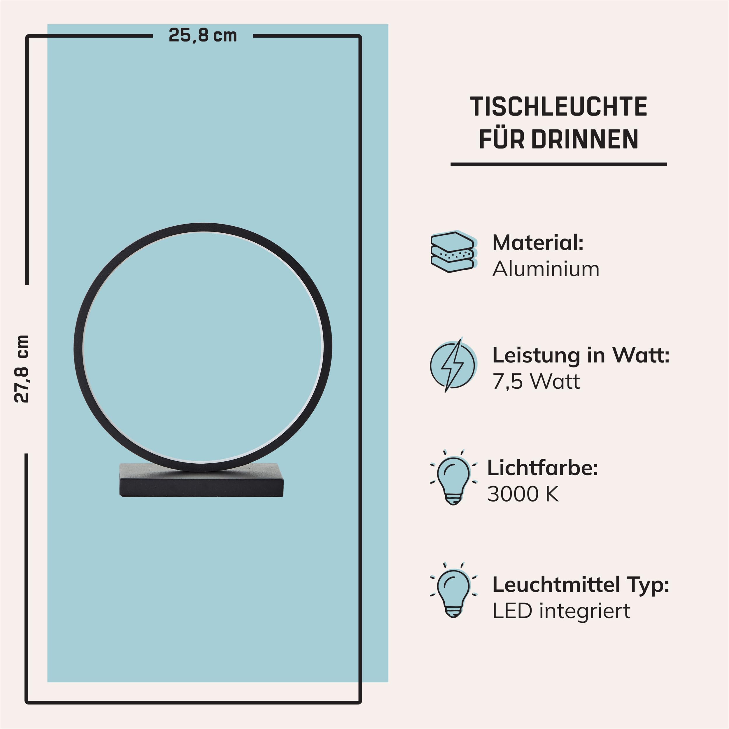 Lightbox LED Tischlampe - minimalistische Tischleuchte aus Aluminium - warmweißes Licht 3000 K - moderne Nachttischlampe mit Kabelschalter - inkl. LED