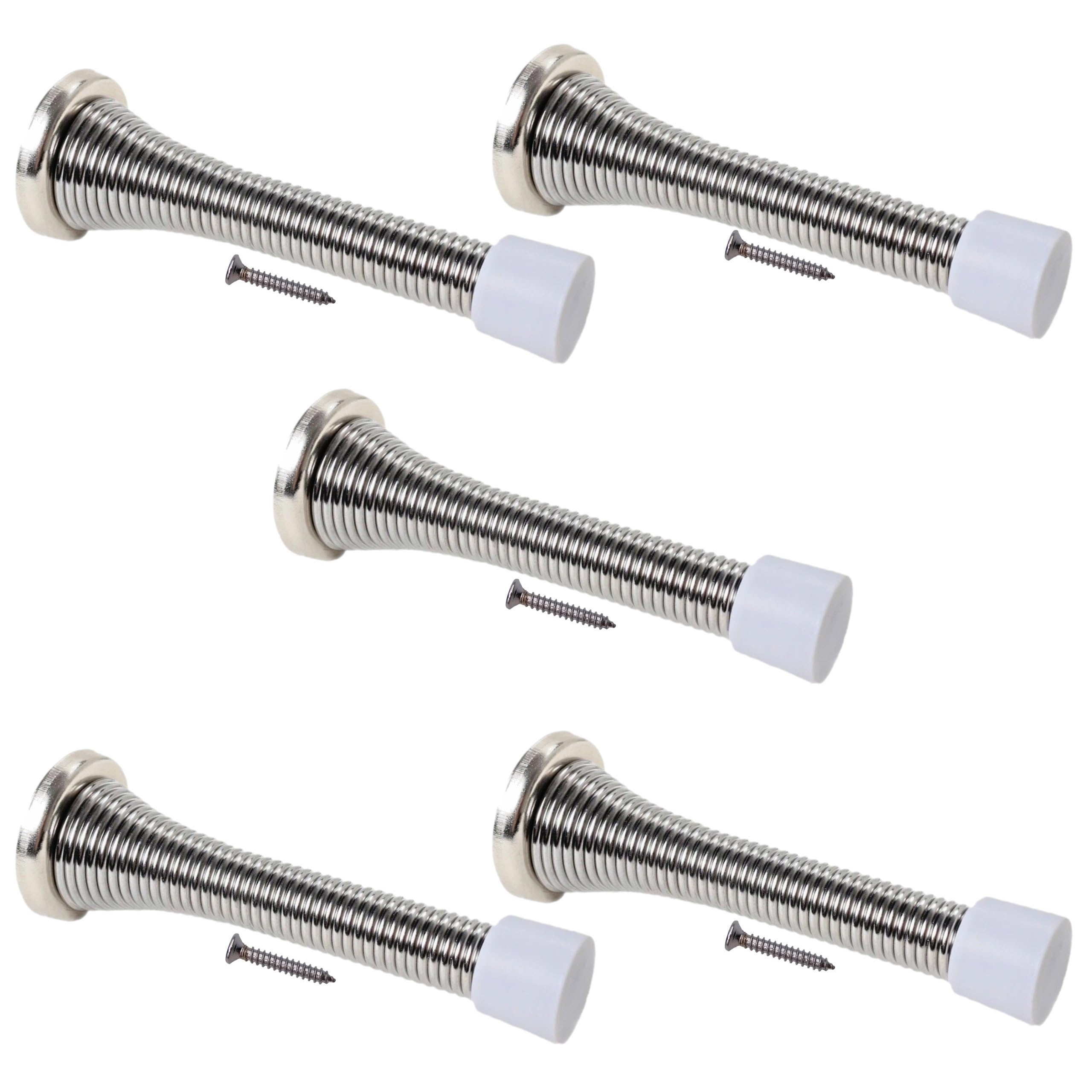 Eai Nickel Plated Spring Door Stop Stopper Spring-Aside Doorstop Wall, Skirting Or Door Fixings & Screws Pack Of 5