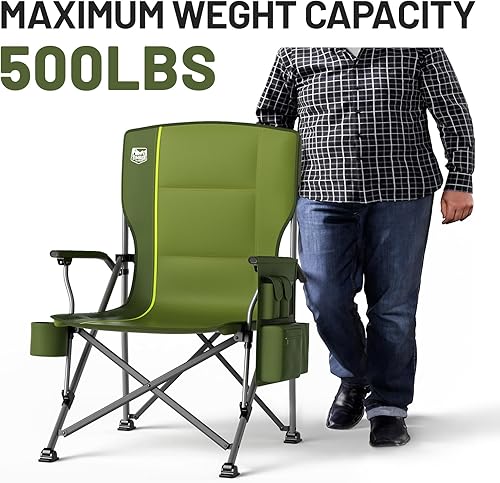 Miniatura 4 de TIMBER RIDGE Silla de camping plegable de gran tamaño, respaldo alto, resistente para adultos, soporta hasta 500 libras con soporte para tazas,