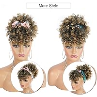 Vista 4 de Cola de Caballo Afro Hinchada con Cordón y Clip de Cabello Rizado en Flequillo, Extensión de Cola de Caballo Rizada de Cabello Corto Natural