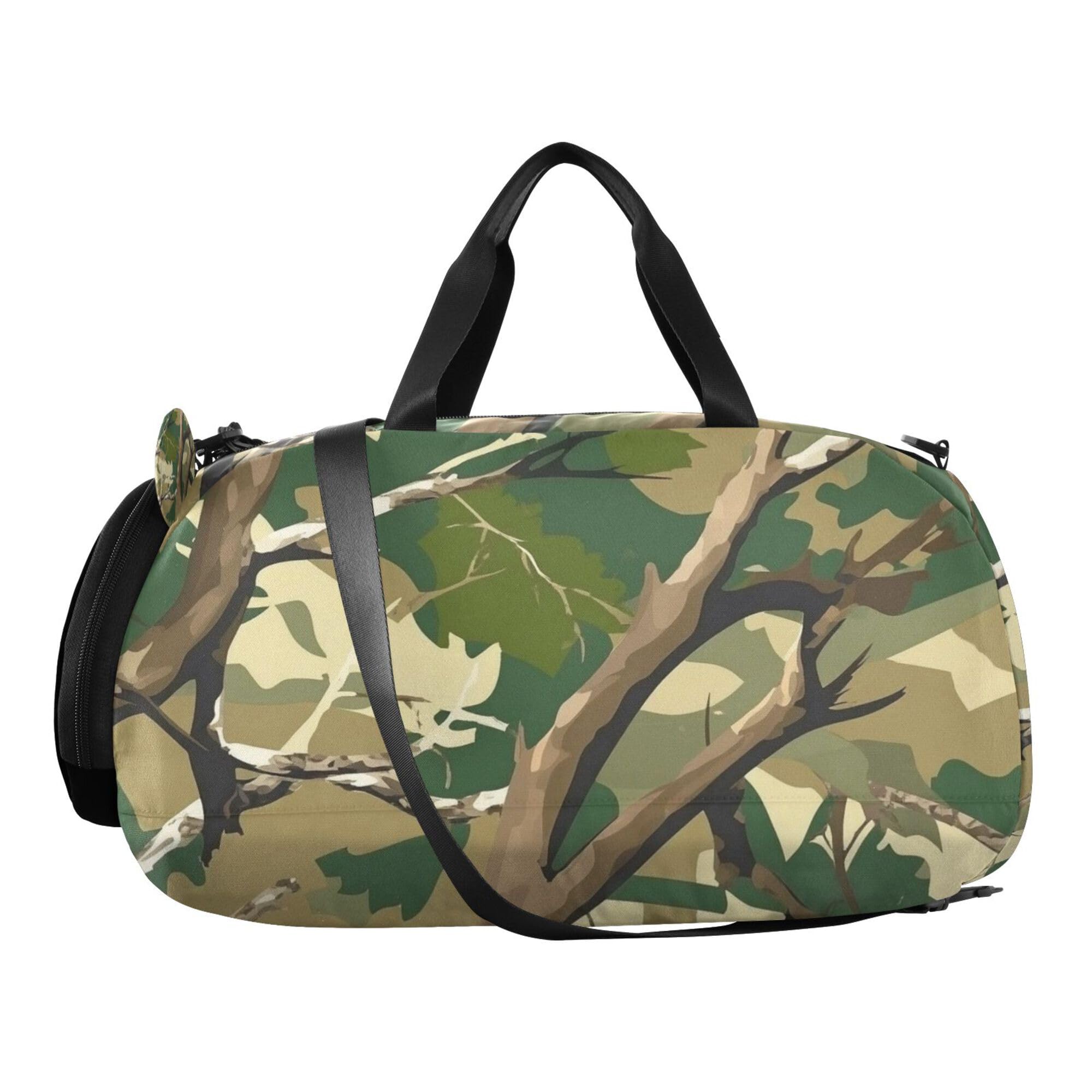 Glaphy Camouflage Woodland Pattern Duffle Bag for Toddler Boys Girls, Gym Sports Bag with Shoe Compartments, Kids Travel Overnight Weekender Shoulder Bag