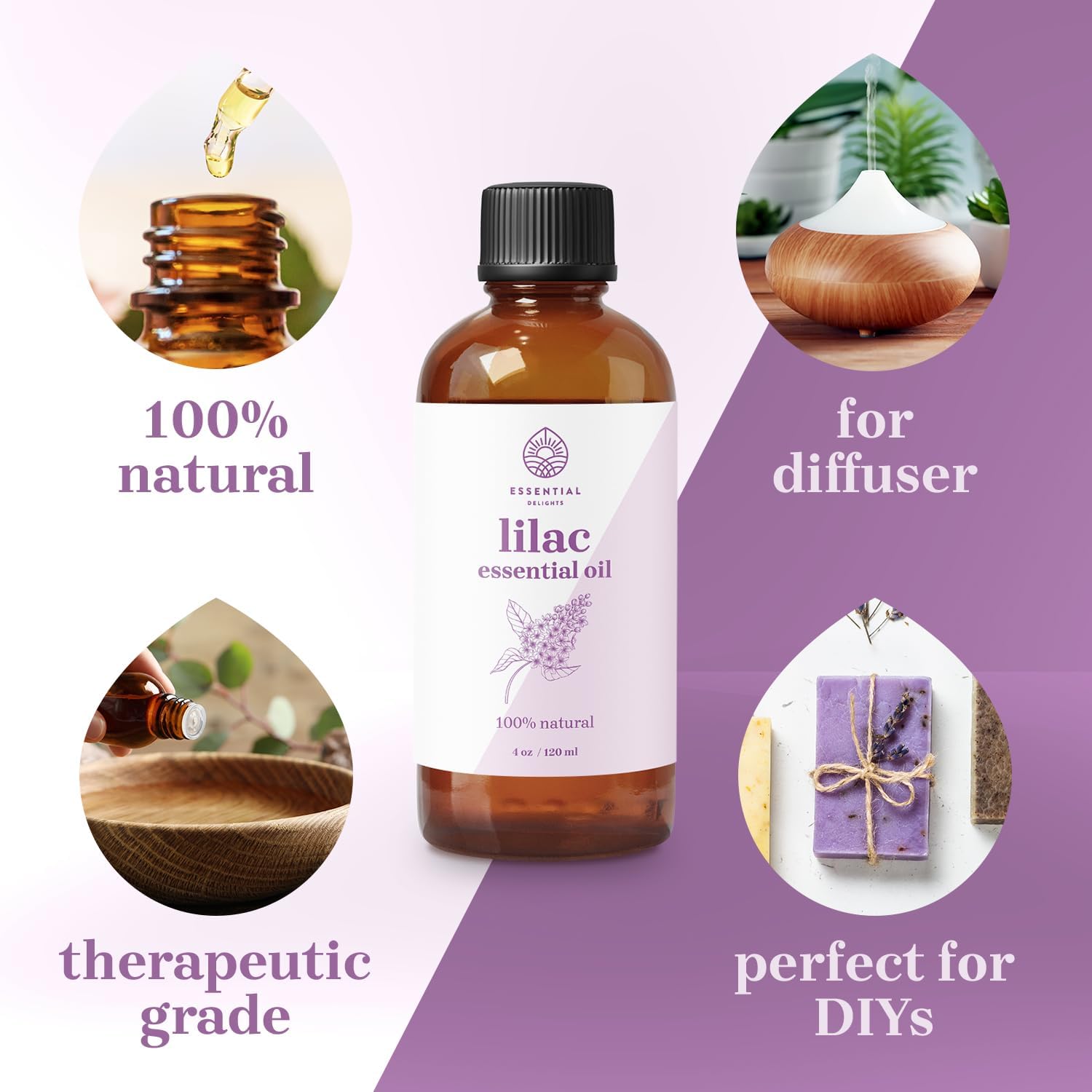 Lilac Essential Oil by Essential Delights - Premium Grade Oil (4 oz.) | for Aromatherapy, Soaps, Lotions, & Candles | Vegan & Cruelty Free - Image 3