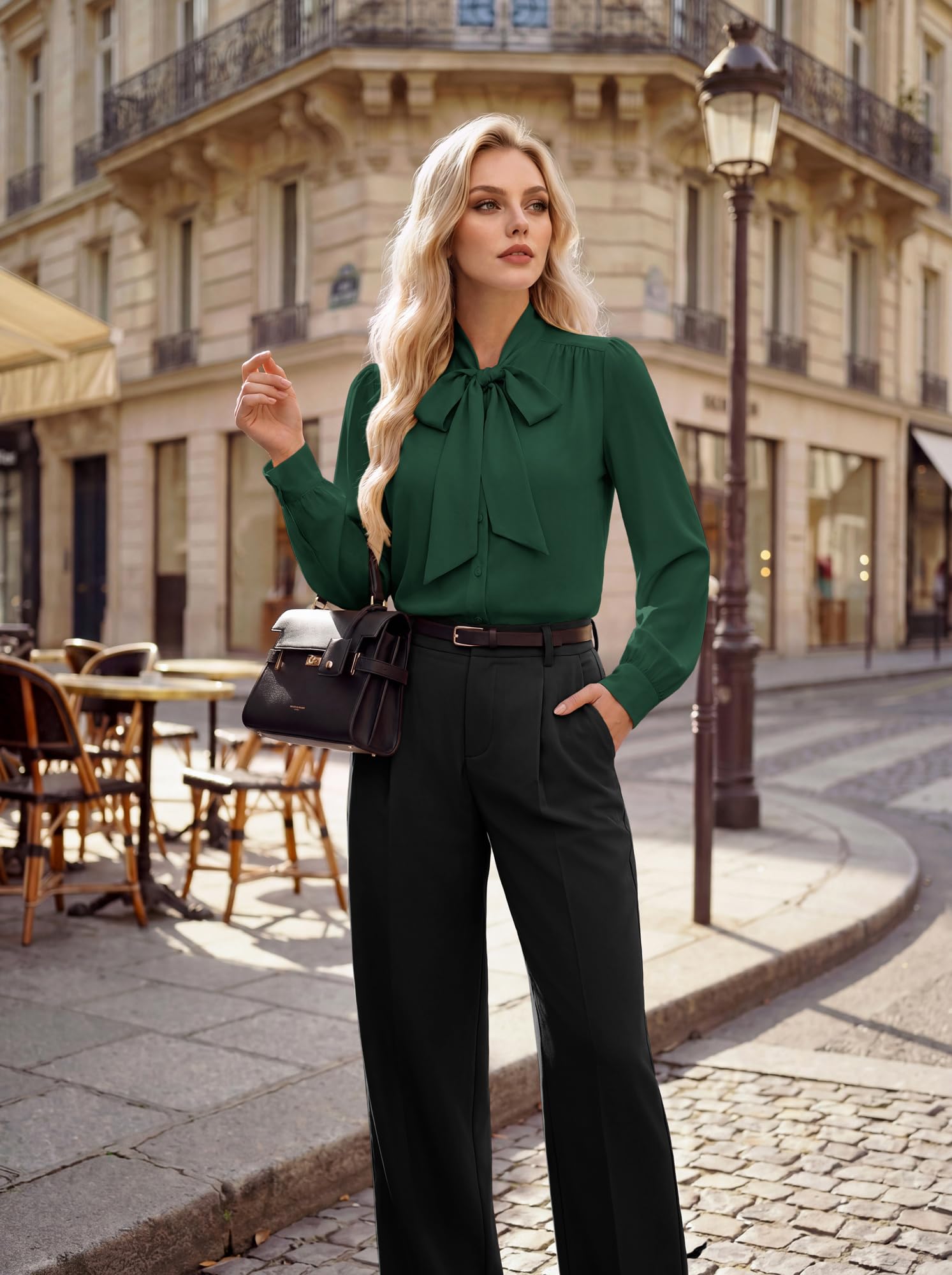 Belle Poque Camicetta in chiffon da donna UK a maniche lunghe con bottoni