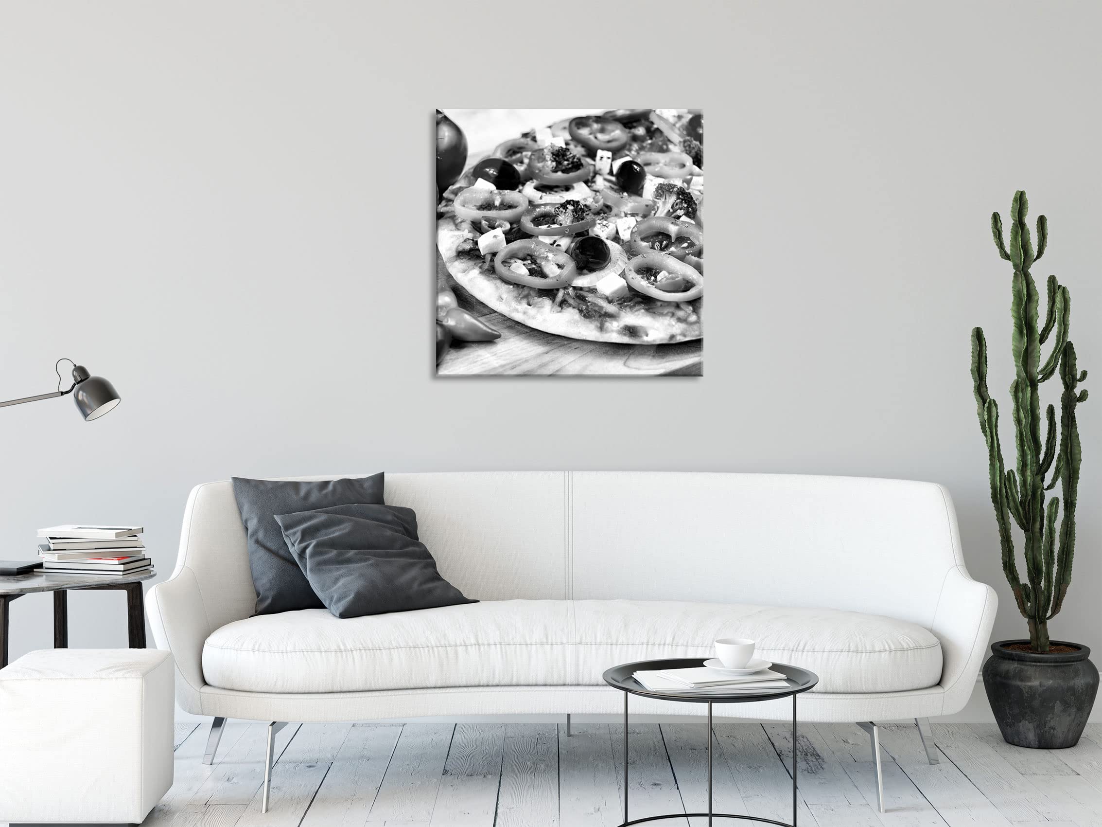 Pixxprint Glasbild, Wandbild auf Echtglas, Pizza Salami Italien Italy, 80x80 cm, inkl. Aufhängung und Abstandshalter