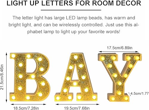 Miniatura 4 de BABY - Letras iluminadas de marquesina, luz decorativa LED grande para bebé, letras emisoras de luz blanca cálida, baby shower, cumpleaños, familia,