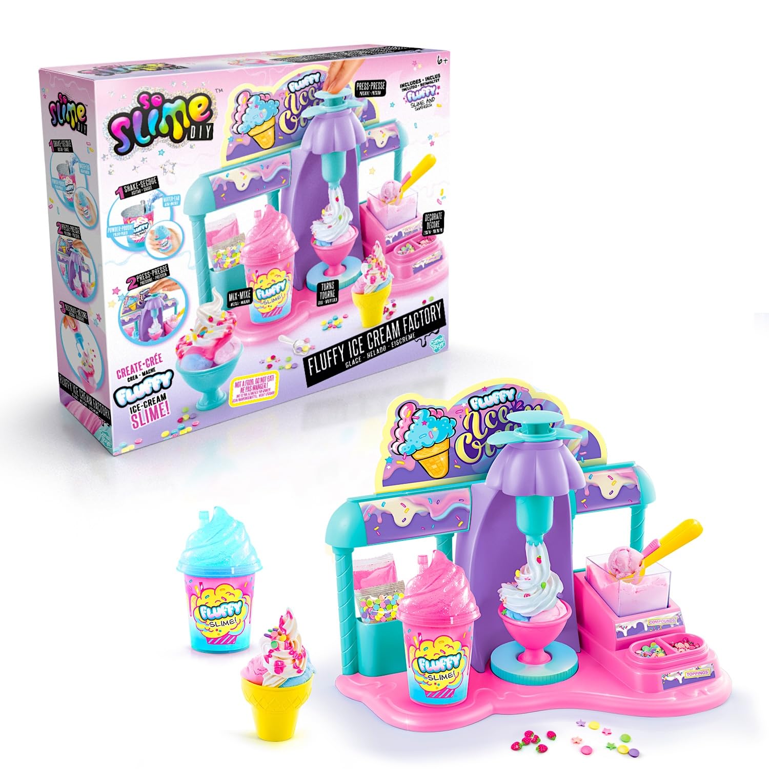 So Slime DIY Fluffy Ice Cream Factory – Make Fluffy, Icee & Scented Slime Creations with Real Mixing Tools, Decorations & Accessories – No Glue, Mess-Free Craft Kit for Kids Ages 6 years+