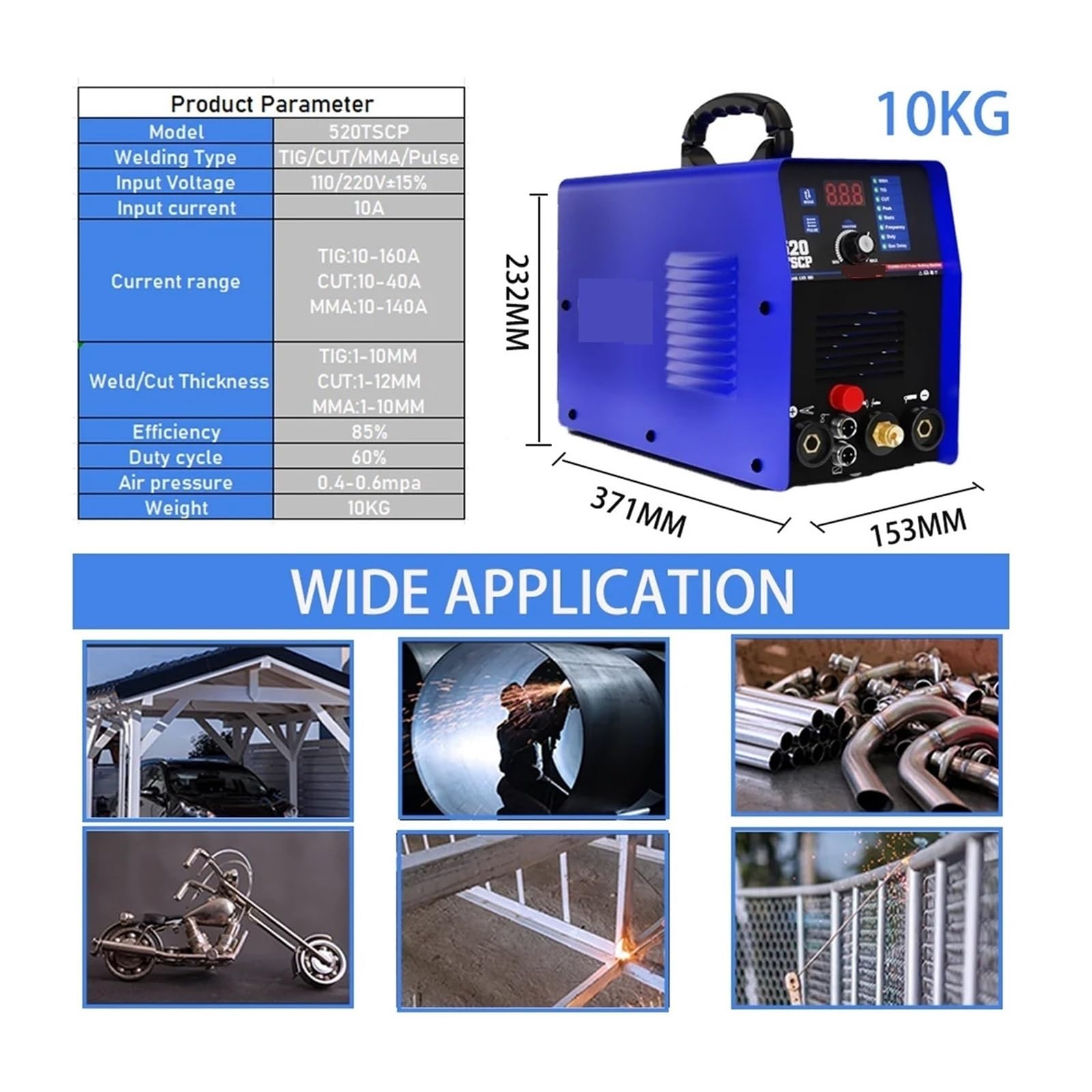 Przecinarka plazmowa, 4 w 1 przecinarka plazmowa TIG Spawarka inwertorowa DC 520TSCP MMA IGBT Pulse CNC do metalu 16 mm do warsztatów DIY i domowych