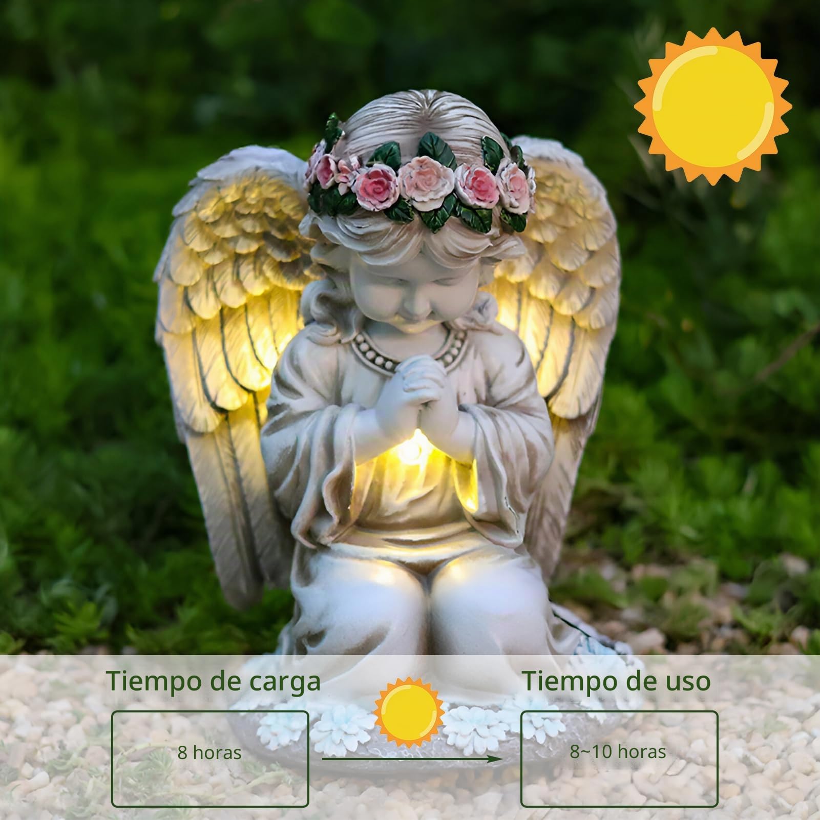 Betender - Estatua solar para jardín (LED, 20,5 cm, estilo 1) | La luz LED se ilumina automáticamente en la oscuridad, resistente a la intemperie para cementerio, jardín y terraza