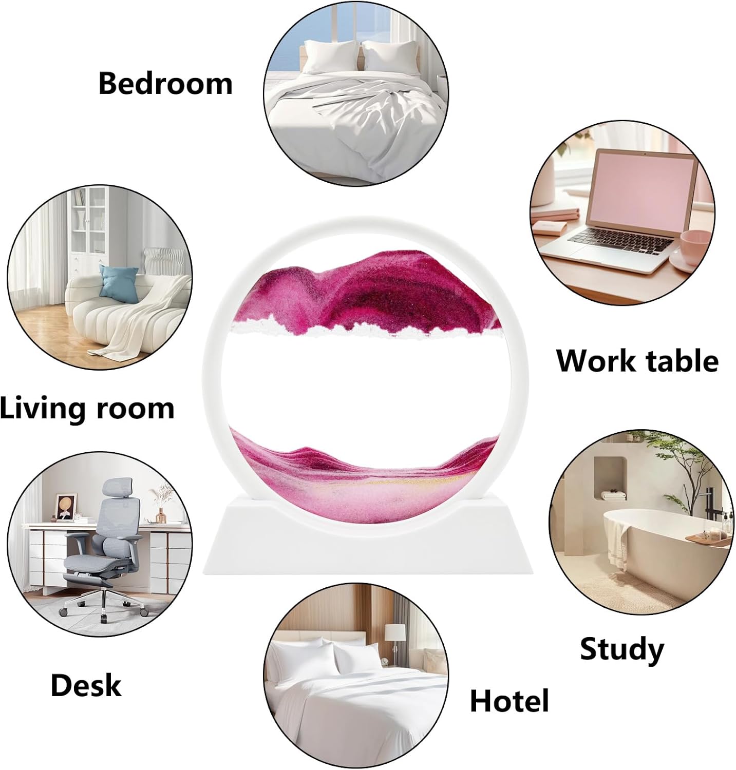 AzureLeap 3D Dynamic Sand Art Liquid Motion, Moving Sand Art Picture Round Glass 3D Deep Sea Sandscape in Motion Display Flowing Sand Frame Relaxing Desktop Home Office Work Decor (7 inch-Pink)