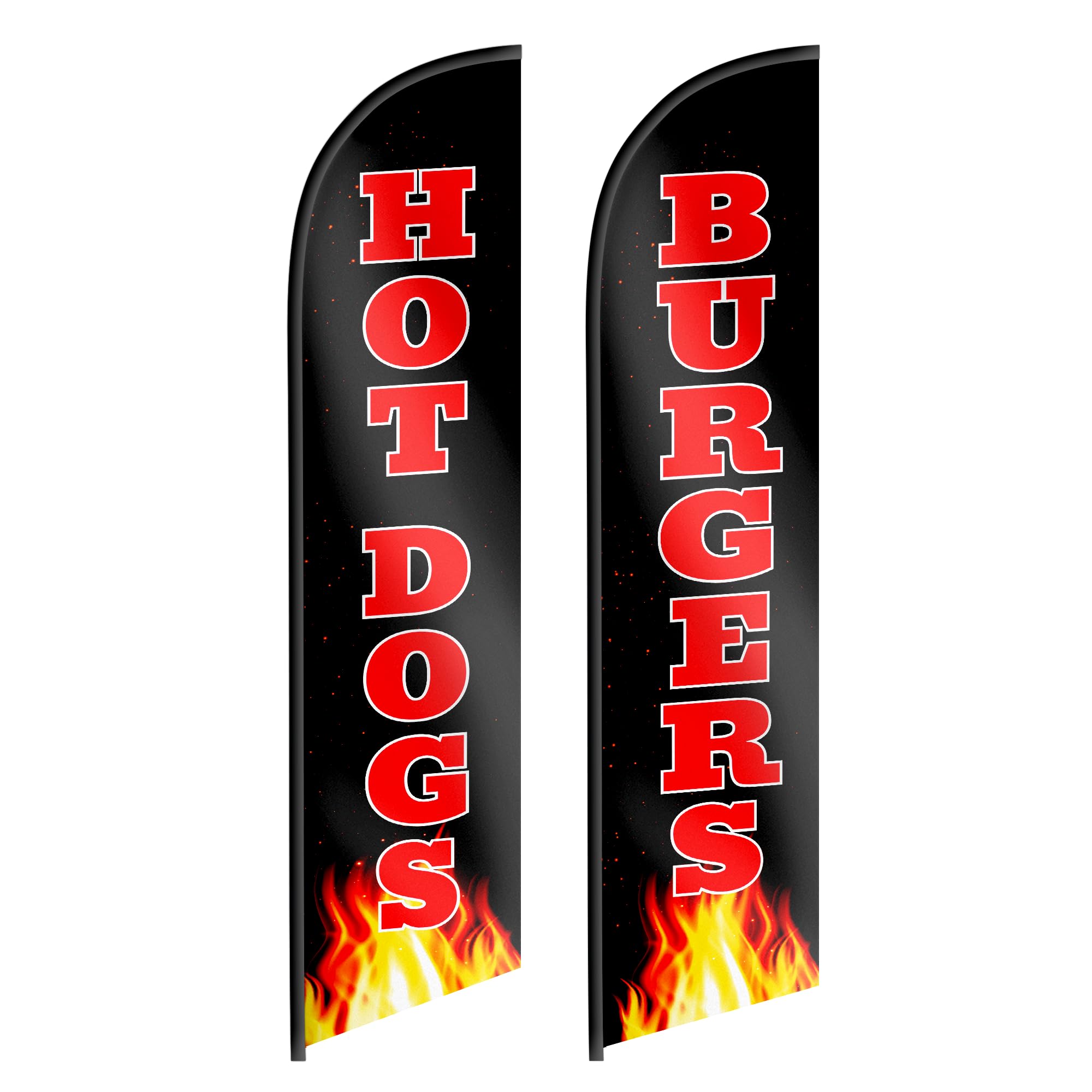 Hot Dog Banner - Hotdog & Burger Flags - Hot Dog Sign Feather Flags for Business Storefronts, Retailers, Shops, Food Trucks Set of 2 12ft x 2.5ft Polyester 150D (Pole and hardware are not included)