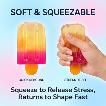 Ice Cream Squeeze Squishy,Stress Sensory Relief Toy,Colorful Ice Cream Summer Sensory Stress Relief,Ice Cube Stress Balls for Kids Adults,Slow Rising Sensory Fidget Toy for Stress & Anxiety Relief