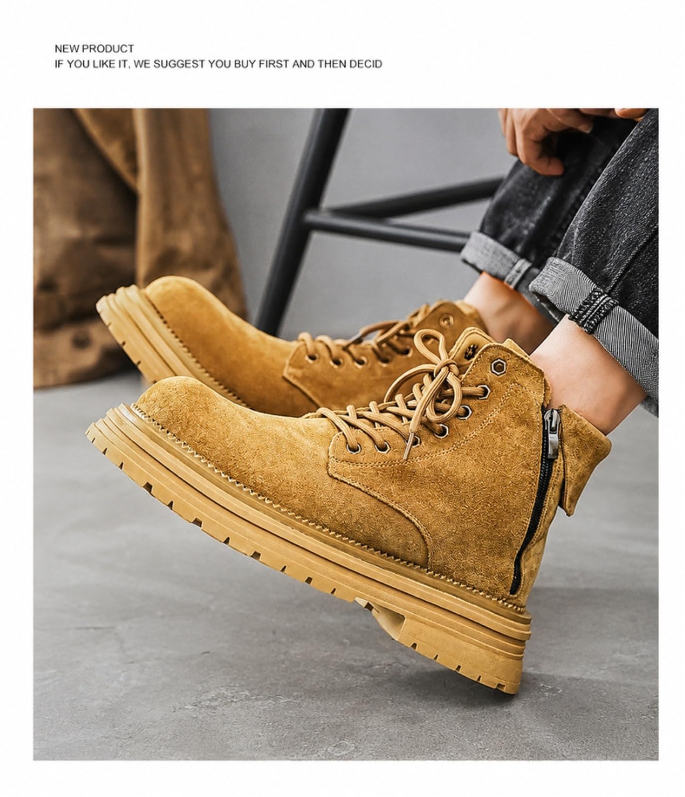 LKSCY męskie buty turystyczne Mid Top sznurowane buty retro jesień na