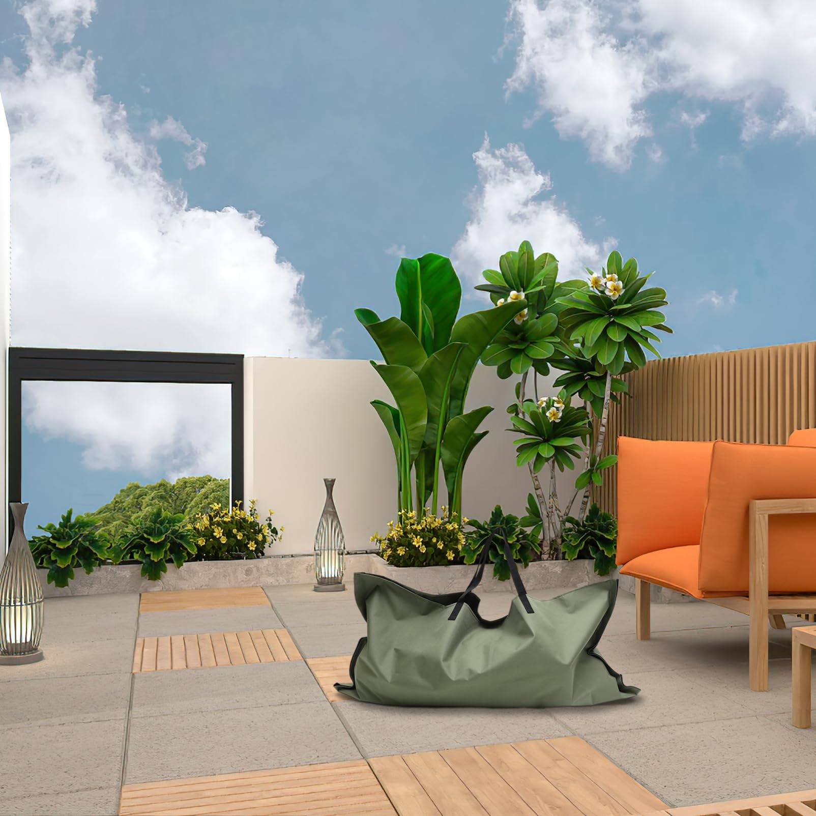 Happyyami Telo Da Giardino Contenitore Per Immondizia Sacco Per Immondizia Lascia Borsa Per Raccolta Erbacce Borsa Di Stoccaggio Portatile Secchio Bidoni Della Spazzatura Green Panno Oxford