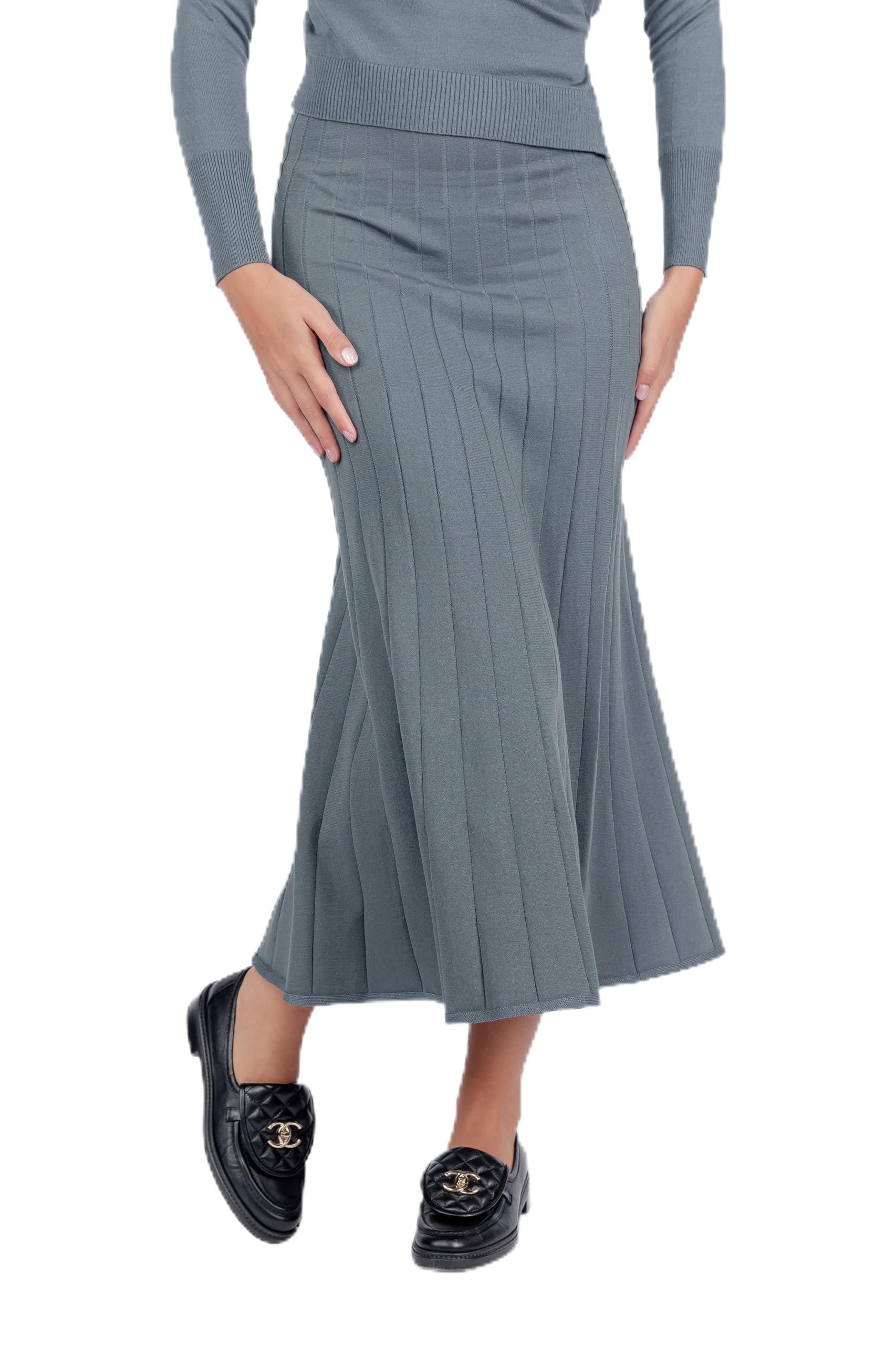 Elegant Midi Skirt for Women High-Waist Flowy A-Line Silhouette - LaTerra Skirt Sage