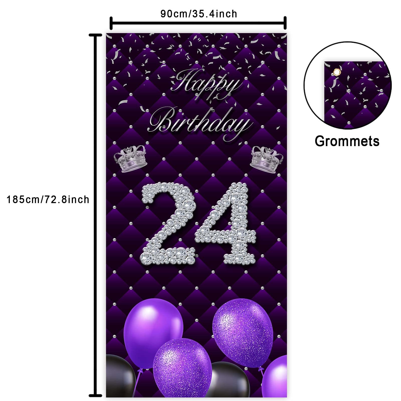 LASKYER "Happy 24th Birthday" Large Purple Banner - 78" X 47" Oxford Fabric Backdrop For Party Decor - View #11